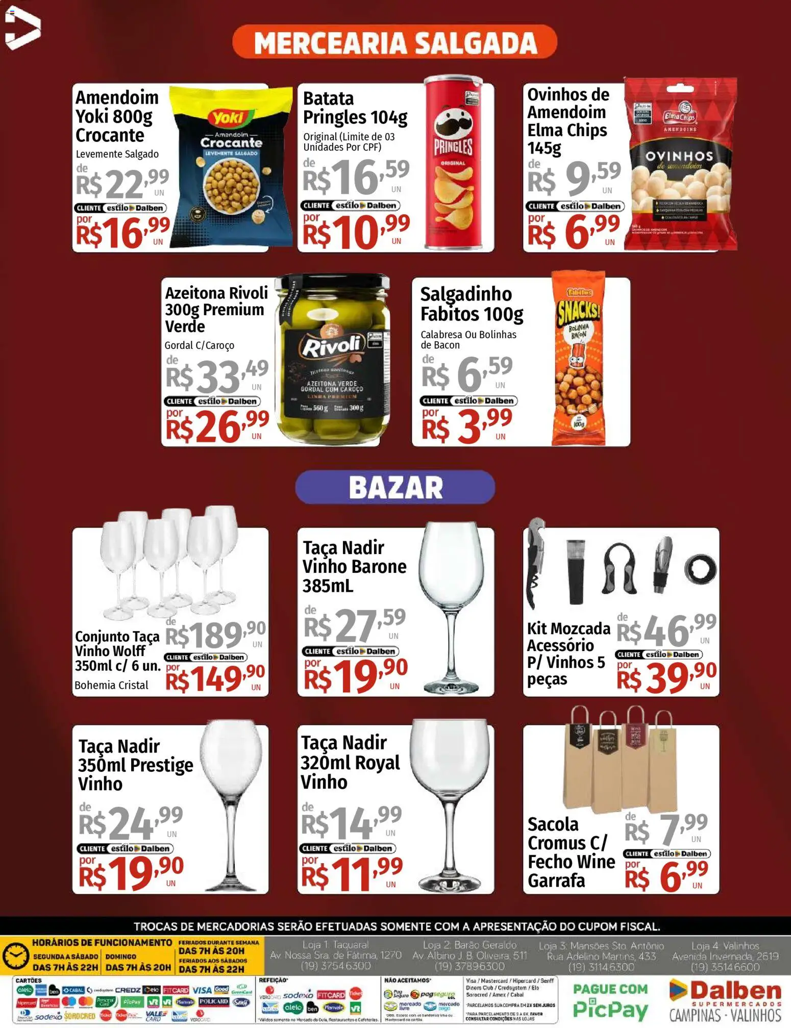 Supermercado Dalben Folheto - válido de 13.03.2026 | Página: 6 | Produtos: Amendoim, Elma Chips, Vinho, Batata