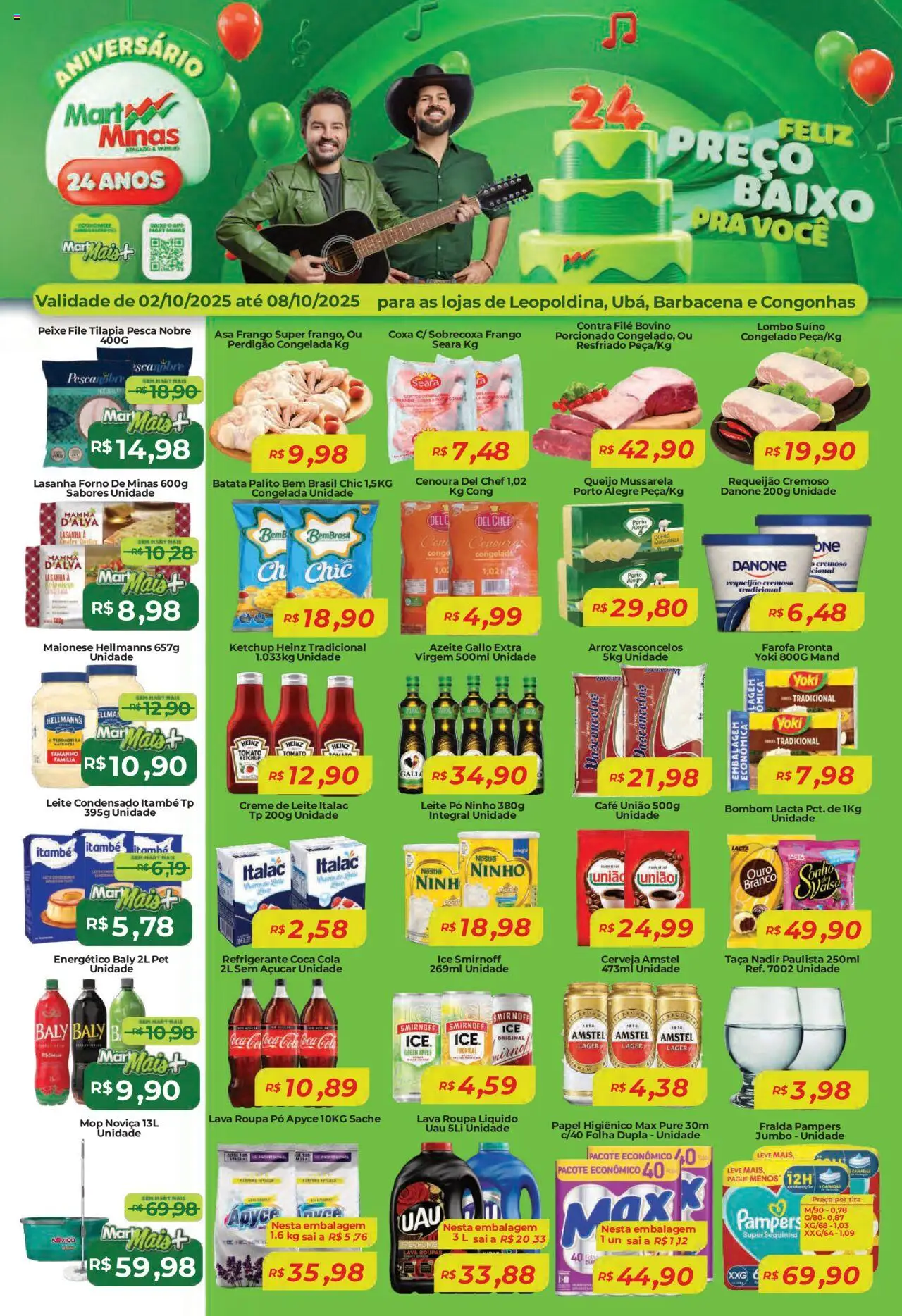 Mart Minas Folheto - válido de 02.10.2025 | Página: 1 | Produtos: Mop, Contra filé, Leite, Arroz