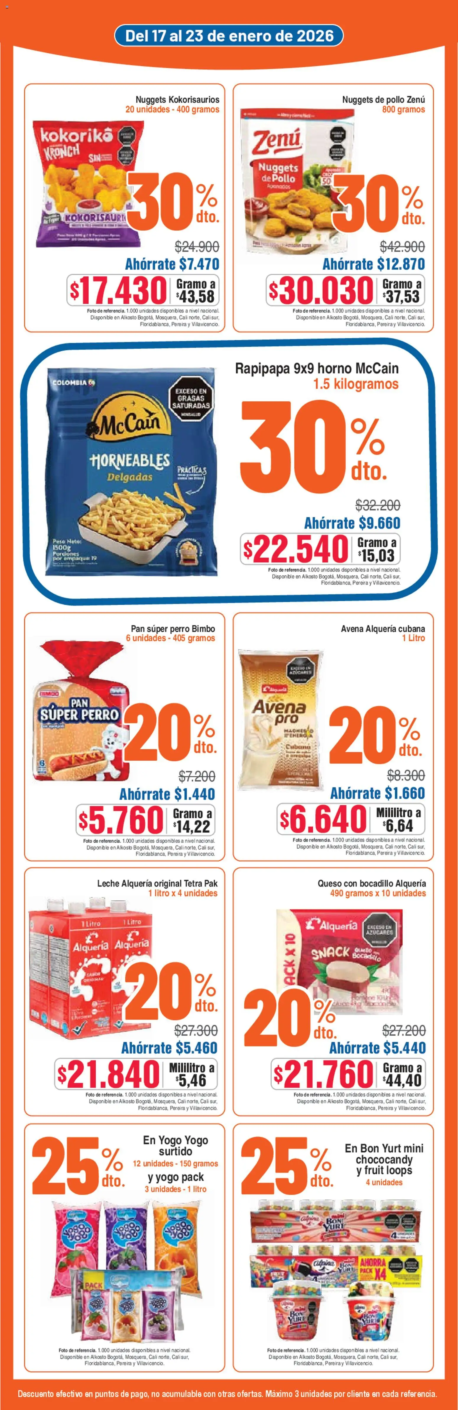 Alkosto revista - valida desde el 17.01.2026 | Página: 4 | Productos: Pollo, Avena, Peso, Leche