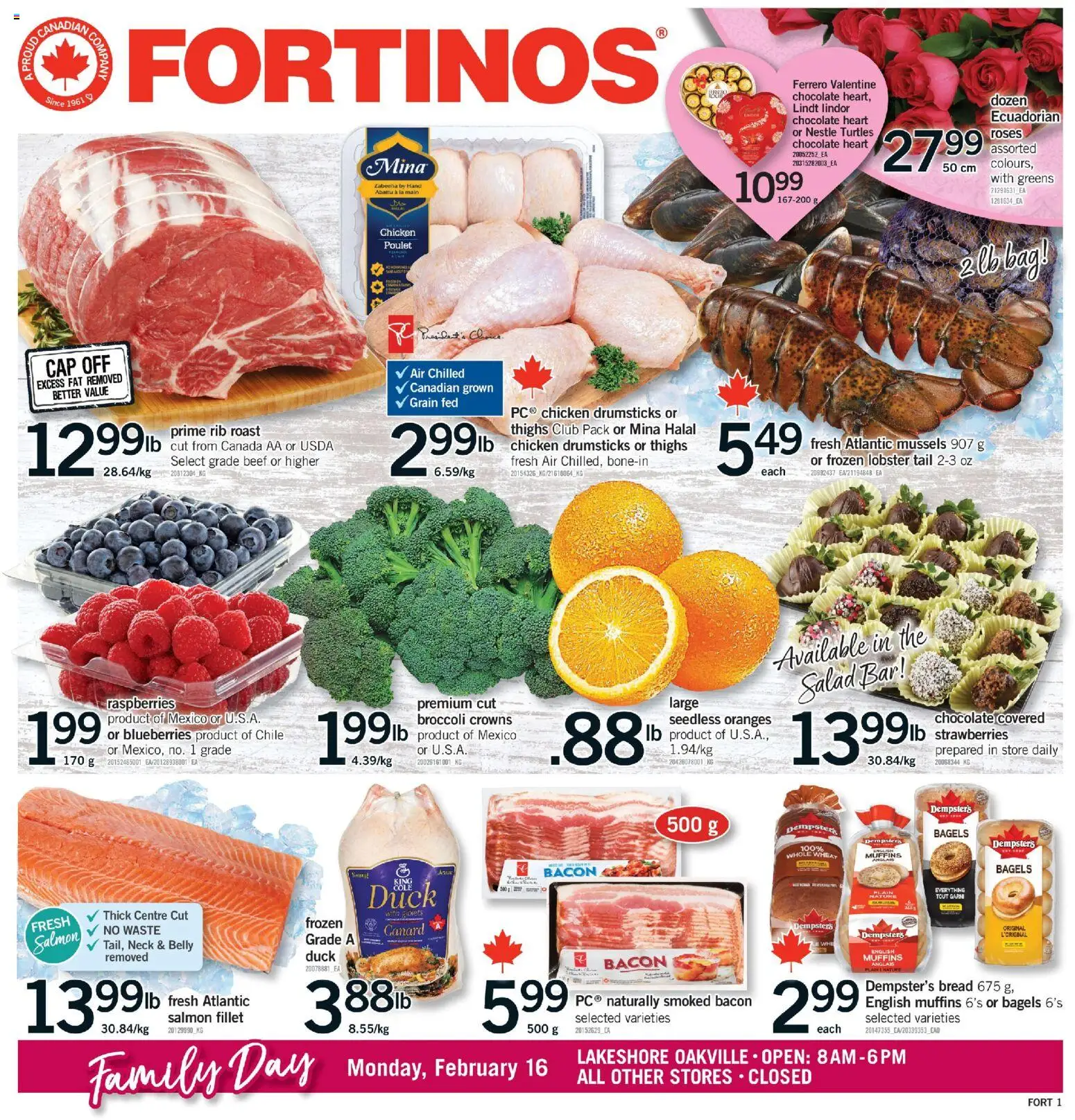 Fortinos flyer valid from 12.02.2026 | Page: 1 | Products: Salad, Bread, Chocolate, Oranges