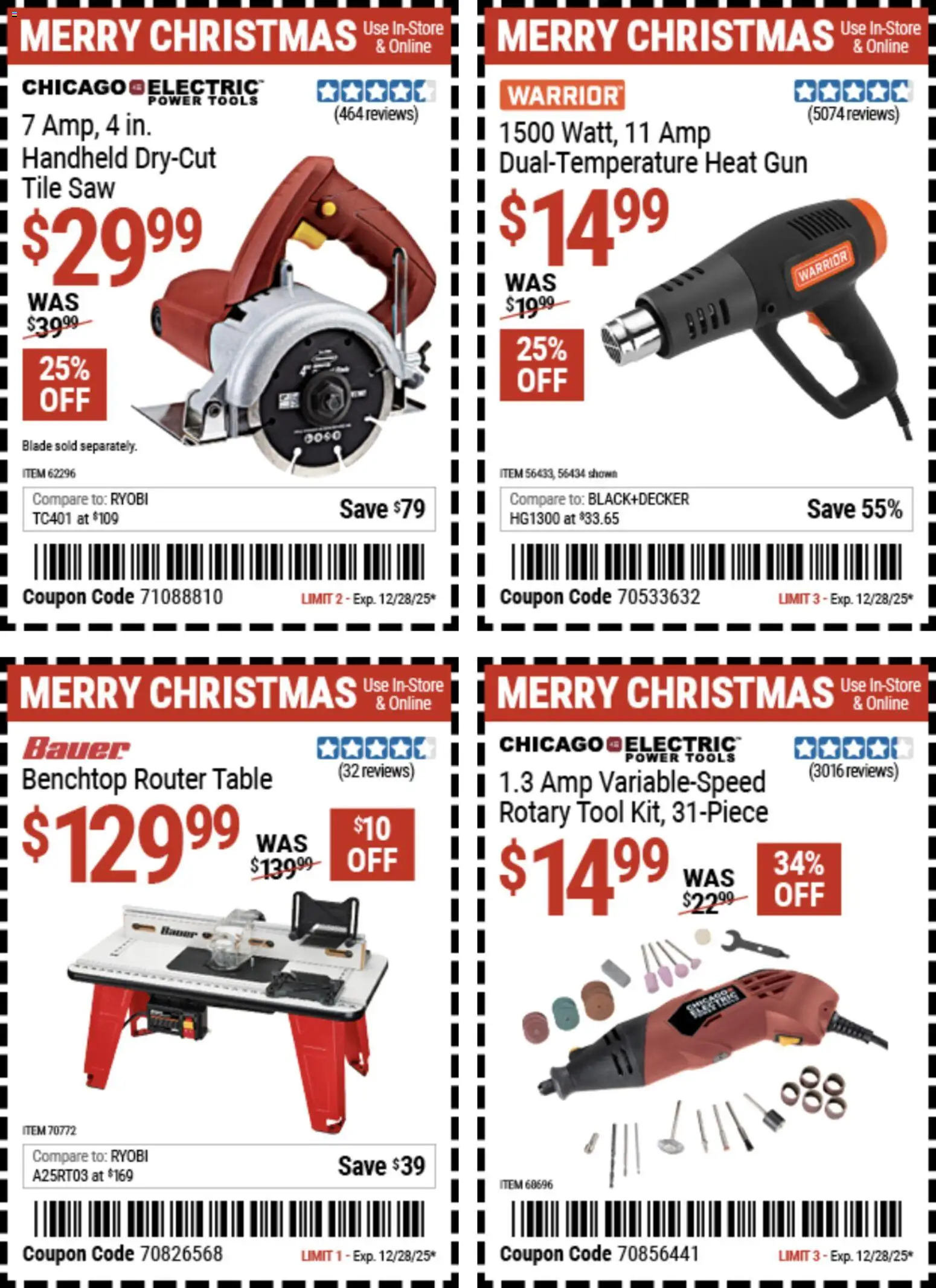 Harbor Freight Christmas Coupon Deals - valid from 15.12.2025 | Page: 3 | Products: Saw, Table, Rotary Tool, Gun