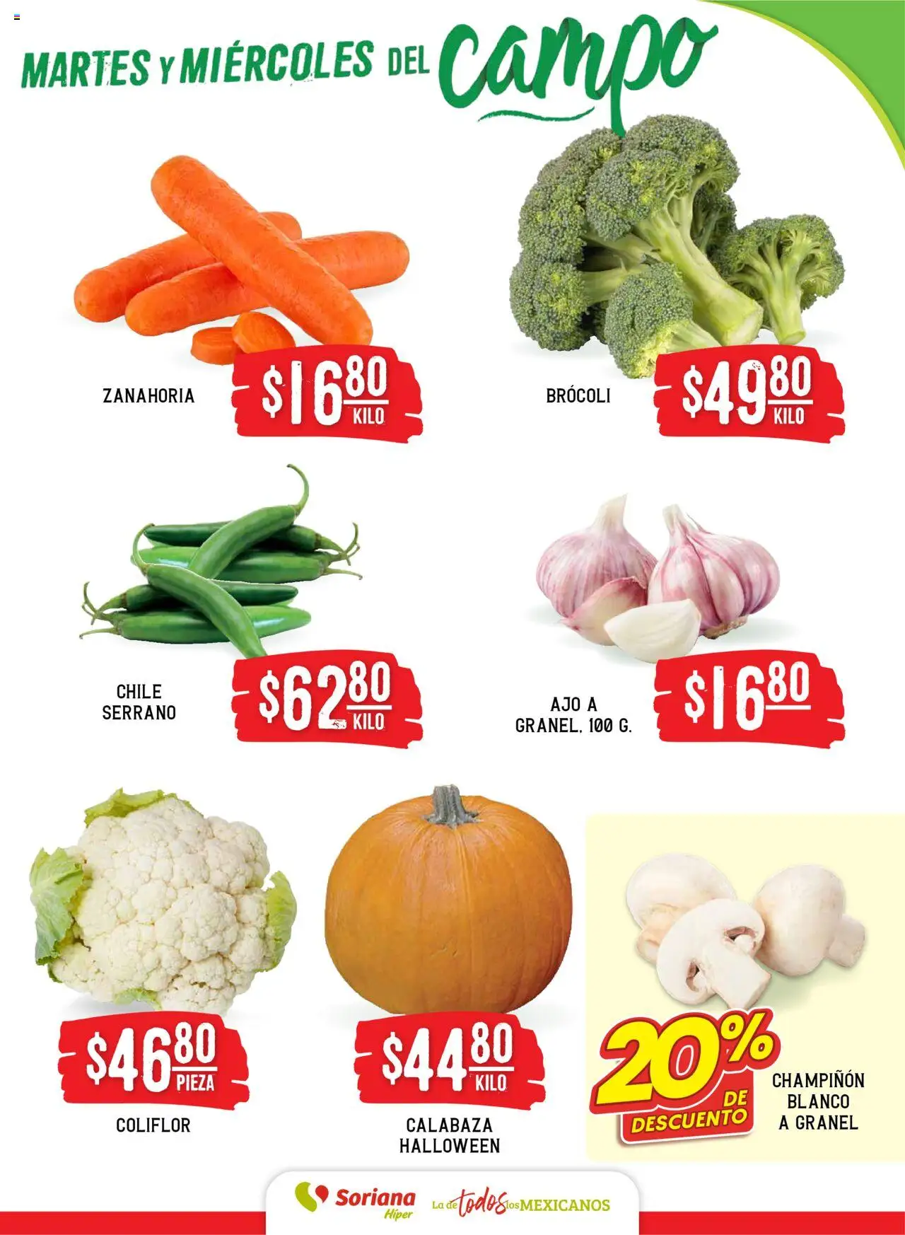 Nuevas ofertas de Soriana válidas en toda la República Mexicana desde el 07.10.2025. ¡Encuentra las mejores ofertas en Soriana - Folleto! | Página: 3 | Productos: Brocoli, Coliflor, Ajo, Zanahoria