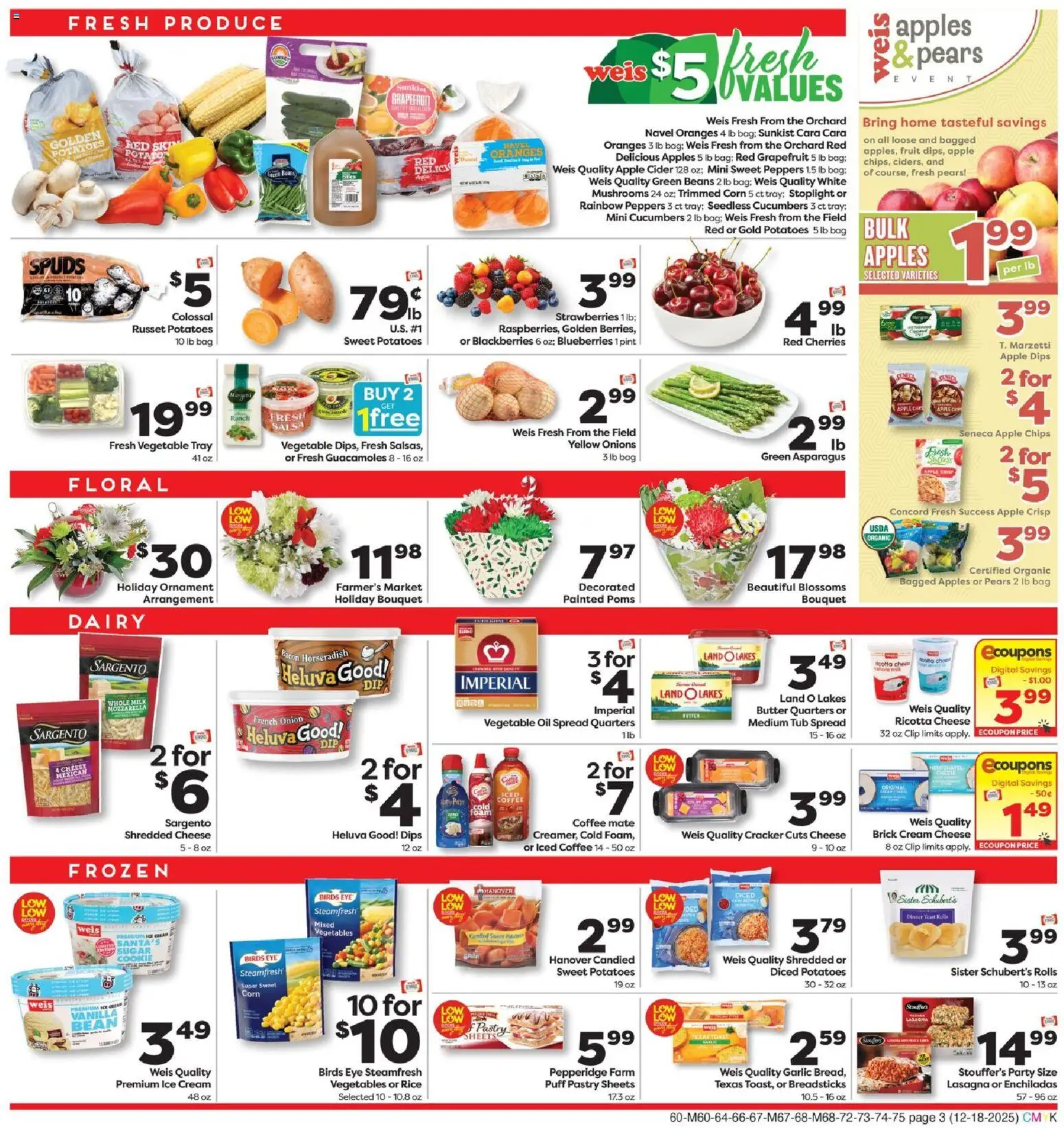 Weis Weekly Circular - VA - valid from 18.12.2025 | Page: 3 | Products: Coffee, Potatoes, Blueberries, Onion