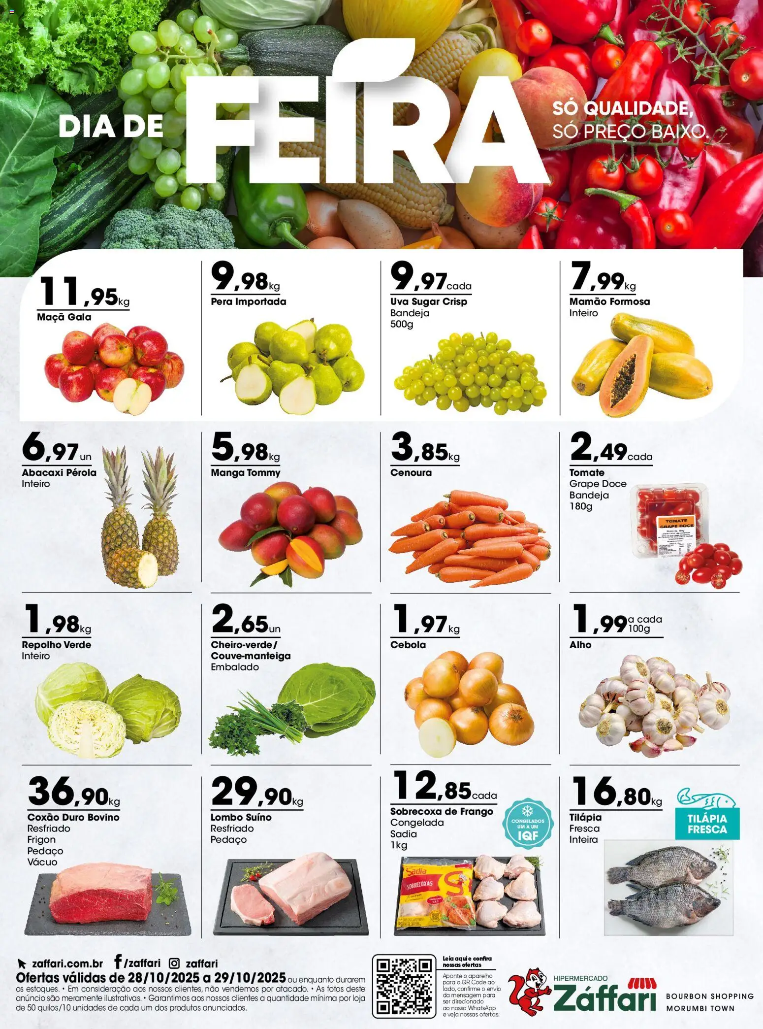 Zaffari Folheto - válido de 28.10.2025 | Página: 1 | Produtos: Pera, Cebola, Lombo, Bourbon