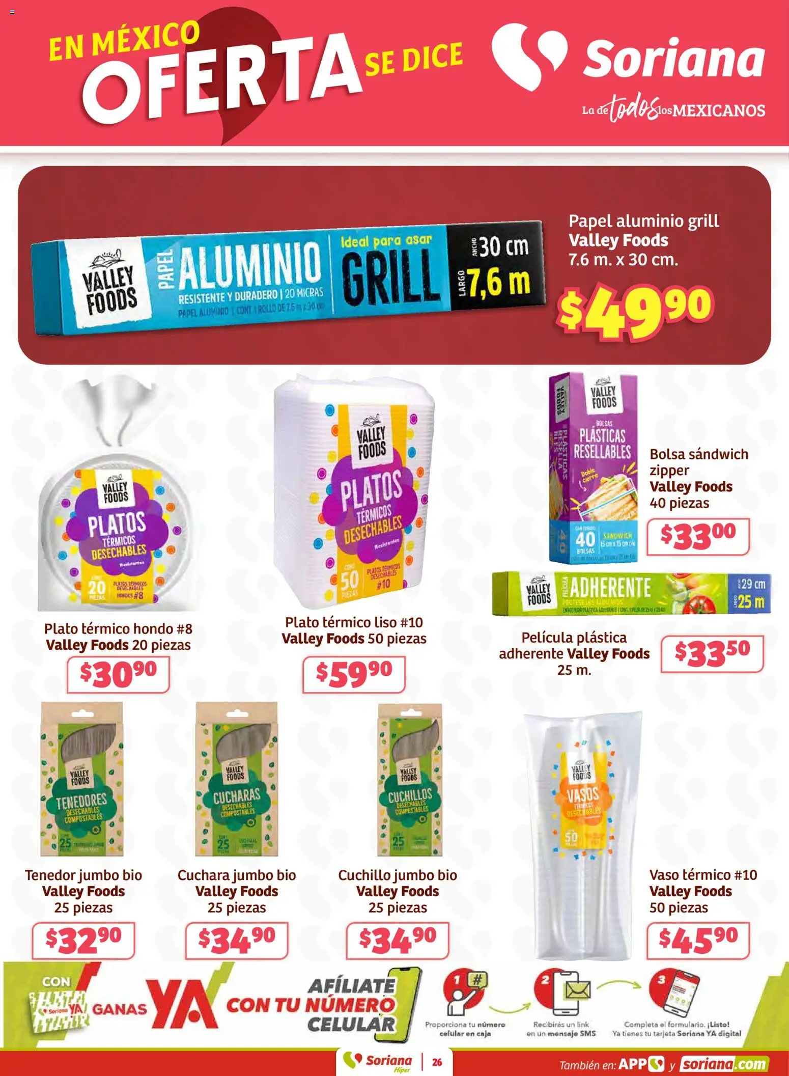 Nuevas ofertas de Soriana válidas en toda la República Mexicana desde el 26.02.2026. ¡Encuentra las mejores ofertas en Soriana - Preciazazaso Híper: Valle de México! | Página: 26 | Productos: Bolsa, Cuchara, Cuchillo, Vasos