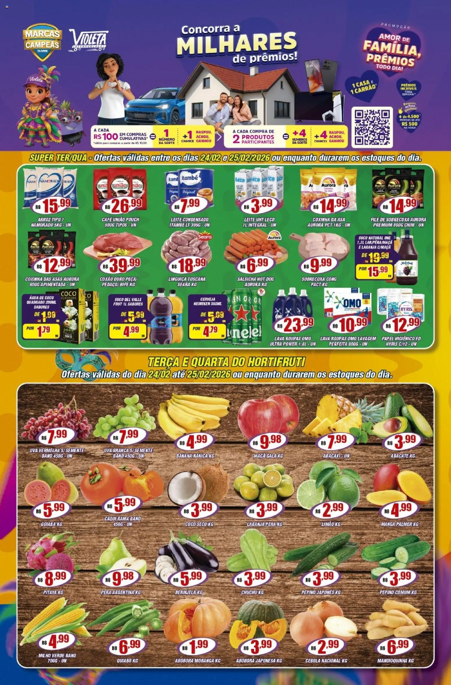 Violeta Supermercados Folheto - válido de 24.02.2026 | Página: 1 | Produtos: Caqui, Leite, Leite condensado, Papel higiênico
