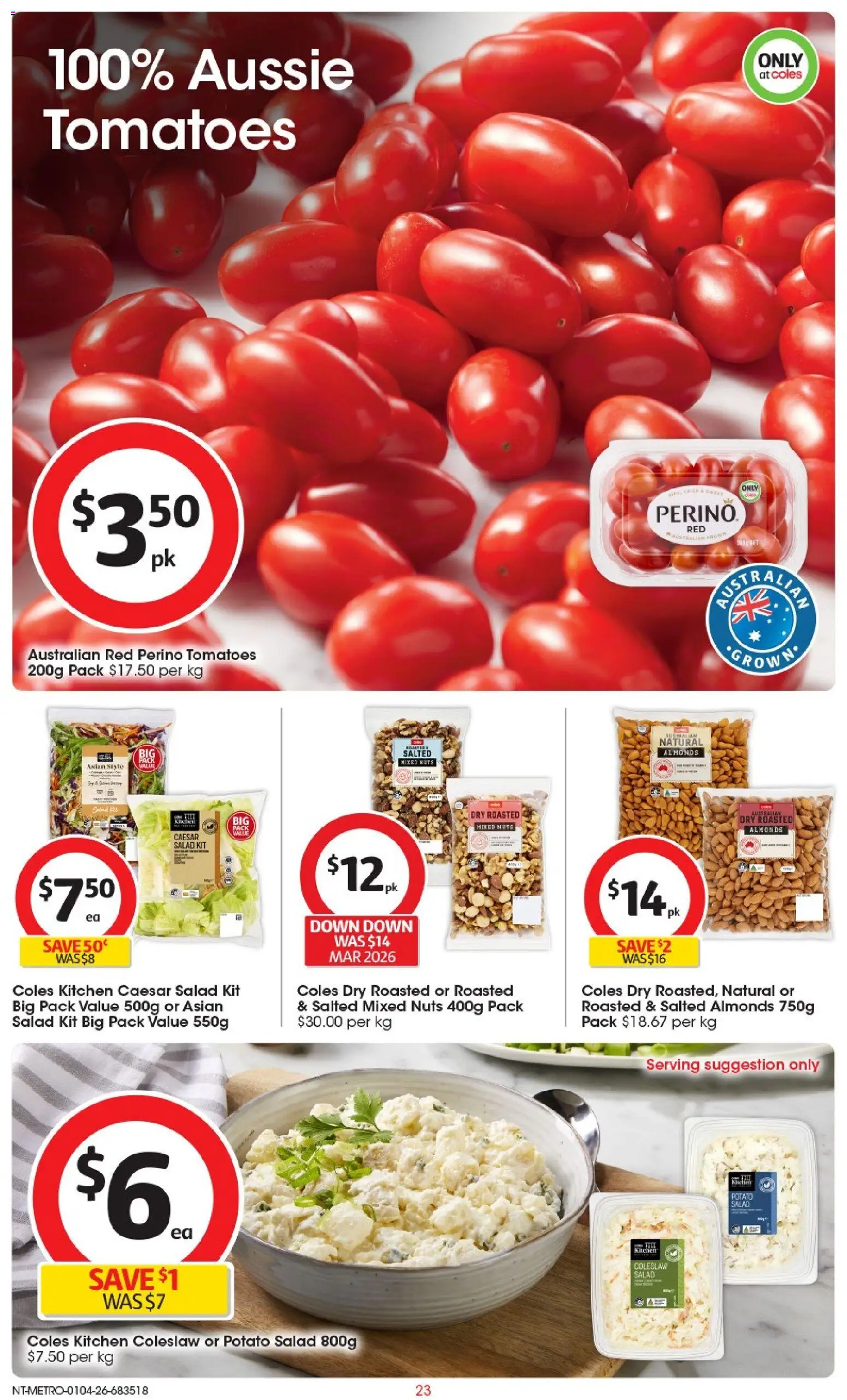 Coles catalogue - valid from 01.04.2026 | Page: 23 | Products: Almonds, Tomatoes, Nuts, Salad