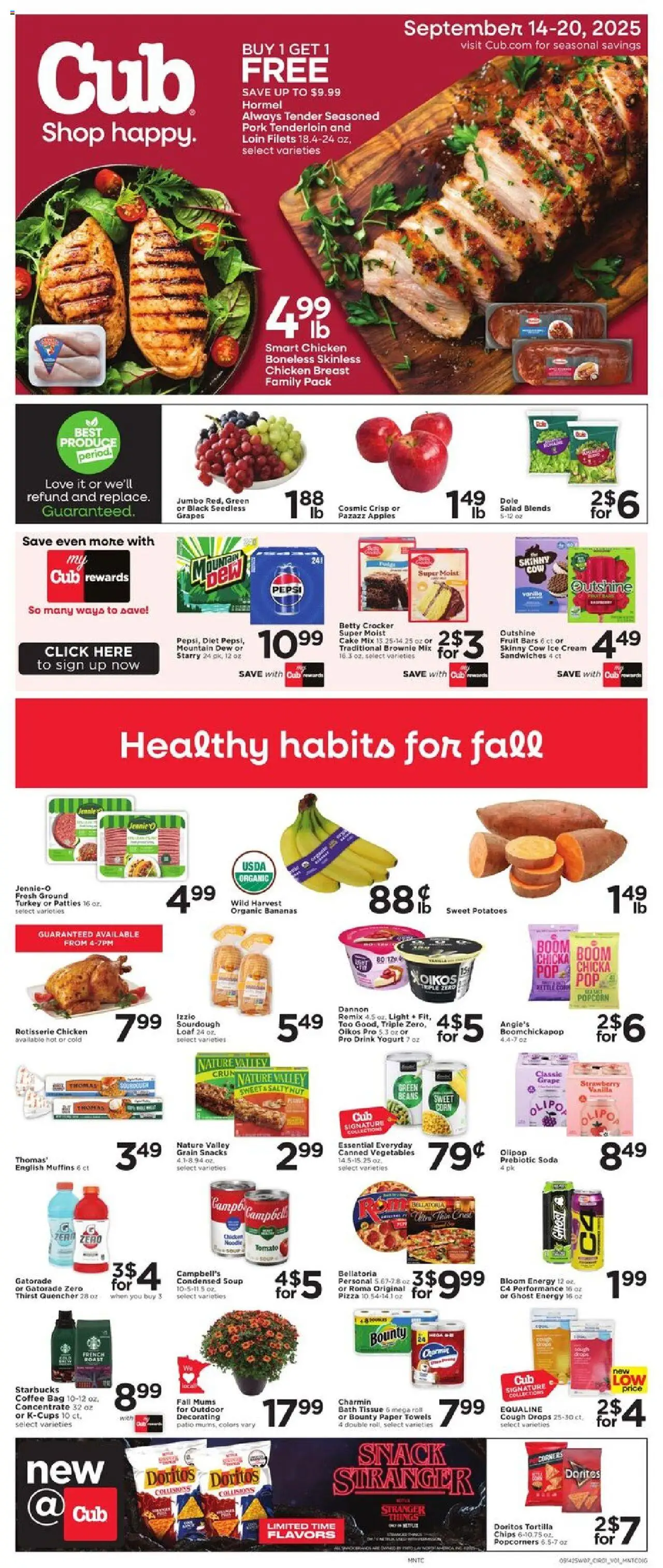 Cub Foods Weekly Ad - valid from 14.09.2025 | Page: 1 | Products: Yogurt, Pork, Potatoes, Grapes