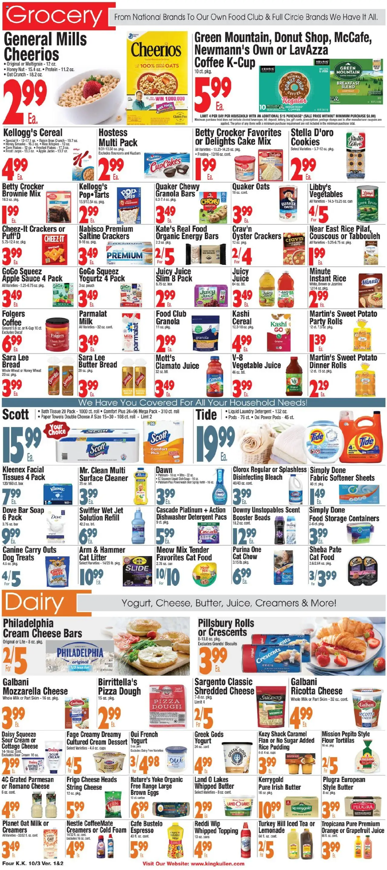 King Kullen Weekly Ad - valid from 02.10.2025 | Page: 4 | Products: Cat Litter, Yogurt, Rice, Dishwasher