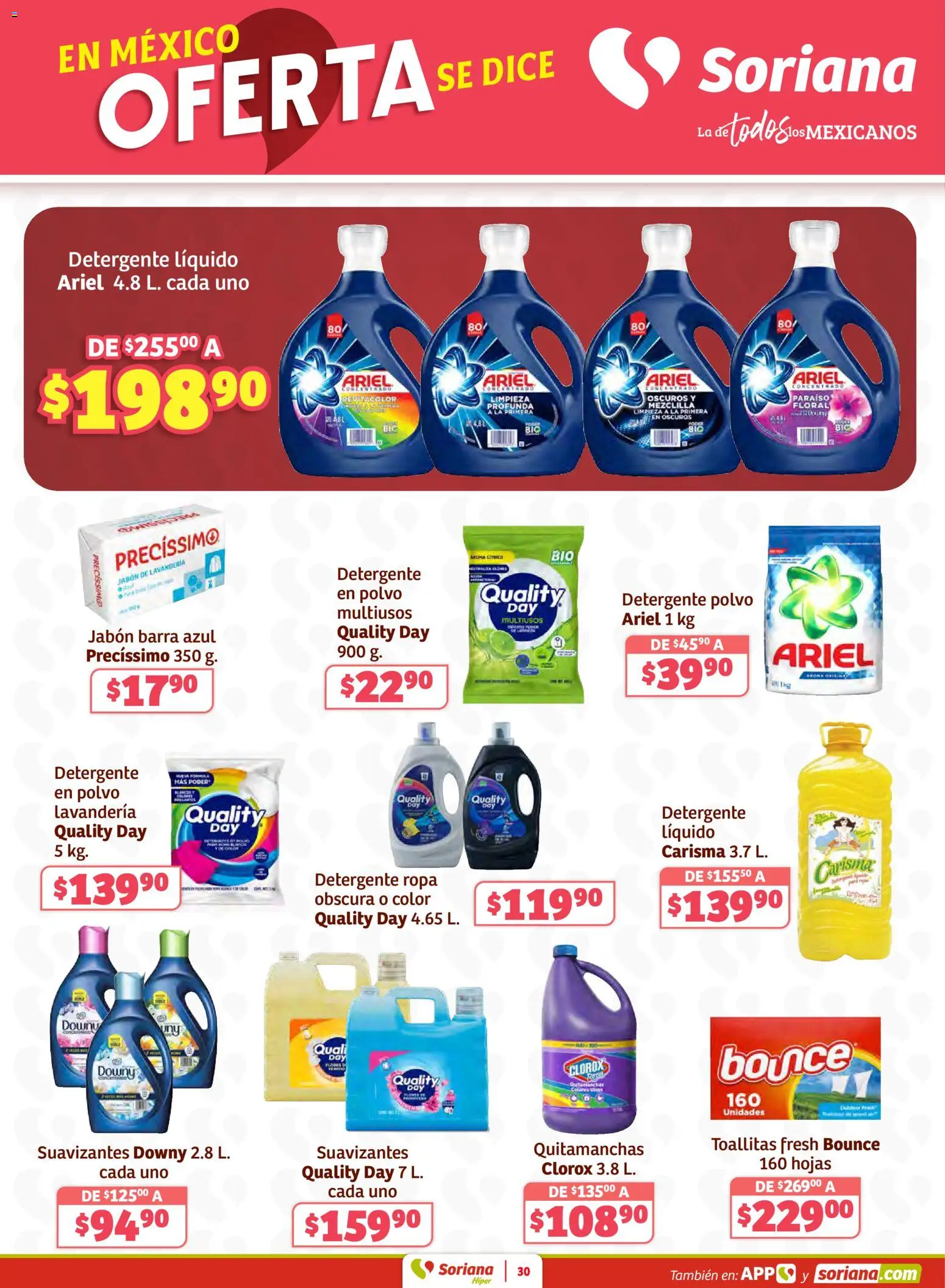 Nuevas ofertas de Soriana válidas en toda la República Mexicana desde el 26.02.2026. ¡Encuentra las mejores ofertas en Soriana - Preciazazaso Híper: Valle de México! | Página: 30 | Productos: Quitamanchas, Ropa, Polvo, Jabón