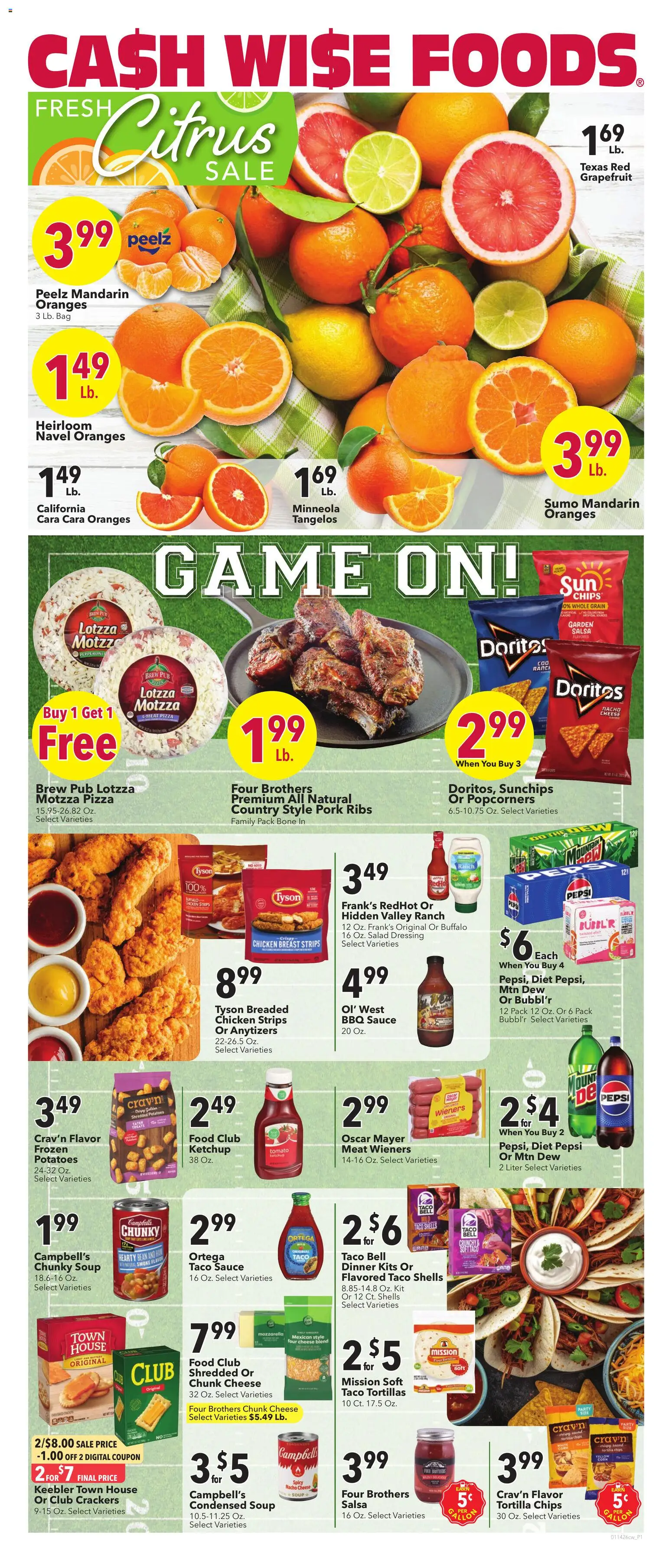 Cash Wise Weekly Ad - valid from 14.01.2026 | Page: 1 | Products: Corn, Ketchup, Grapefruit, Potatoes