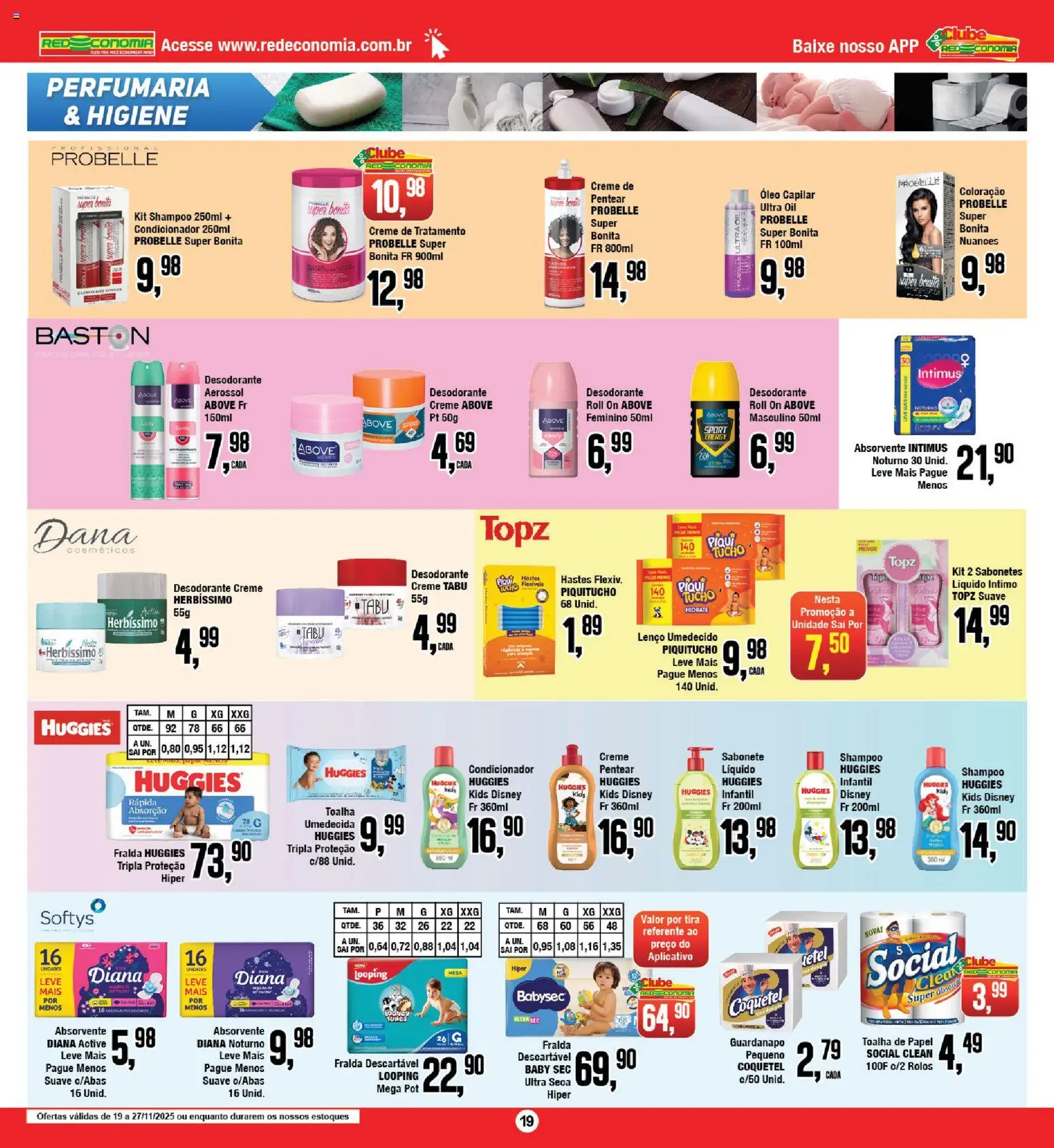 RedEconomia Folheto - válido de 19.11.2025 | Página: 19 | Produtos: Shampoo, Desodorante, Sabonete, Absorvente