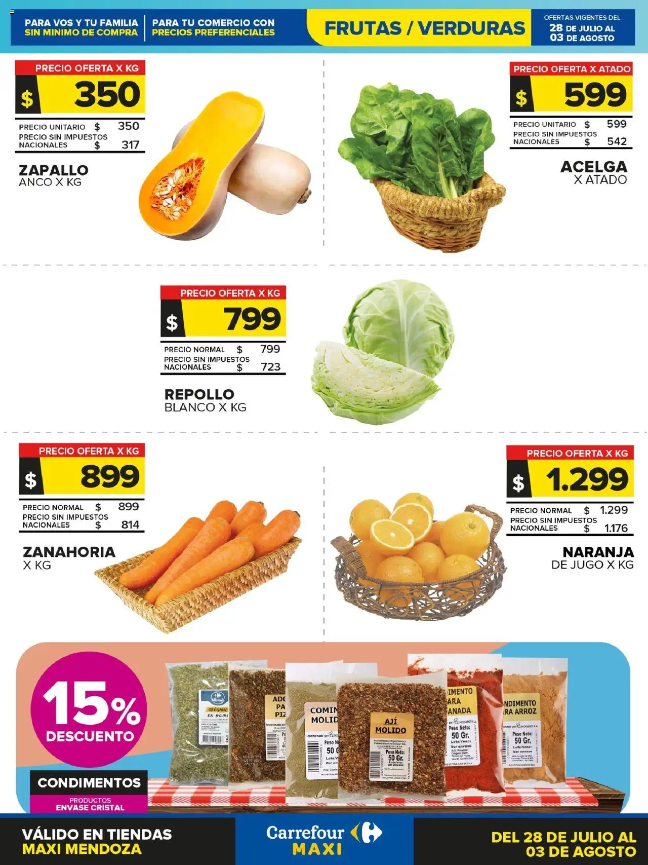 Carrefour Maxi Frutas y Verduras │ válido desde el 28.07.2025 | Página: 1 | Productos: Repollo, Jugo, Orégano, Zanahoria