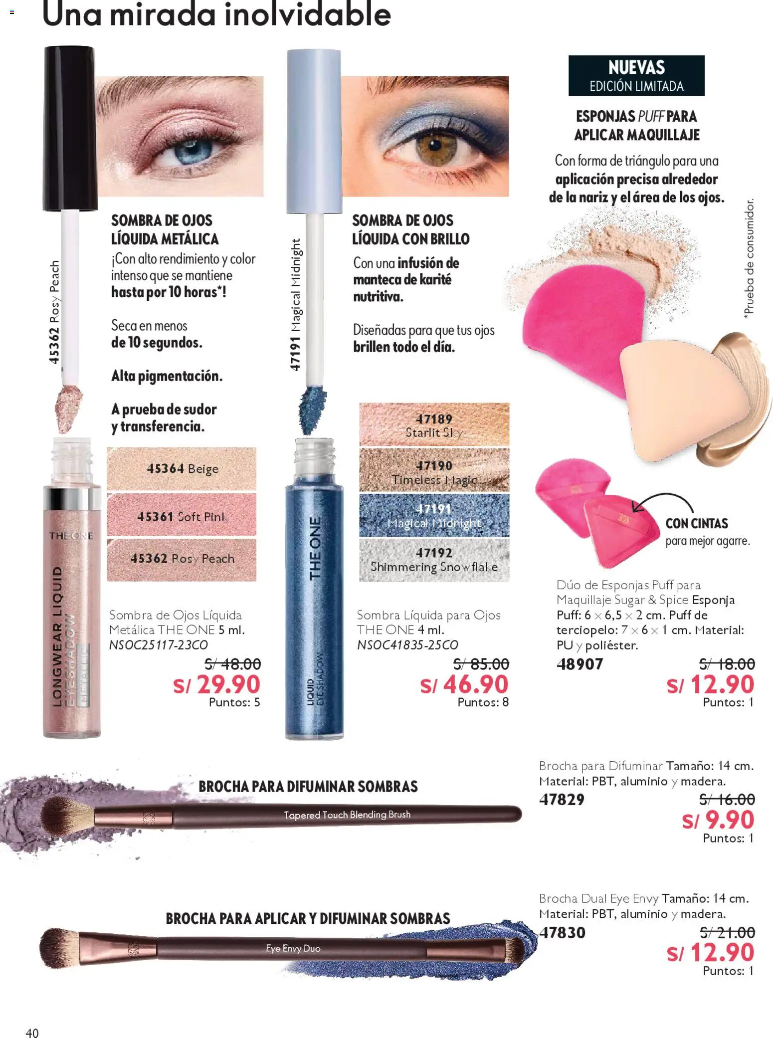 Catálogo Oriflame válido desde 14.02.2026 | Página: 40 | Productos: Brocha, Esponja, Sombra de ojos, Maquillaje