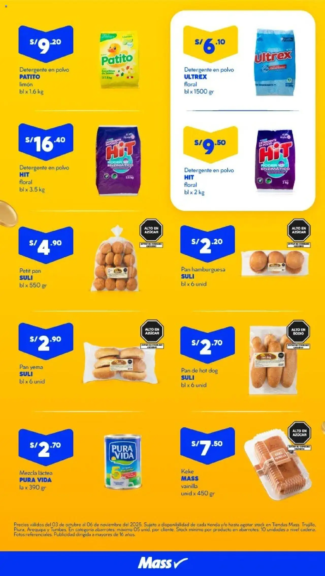 Catálogo Mass válido desde 03.10.2025 | Página: 3 | Productos: Detergente, Pan, Polvo
