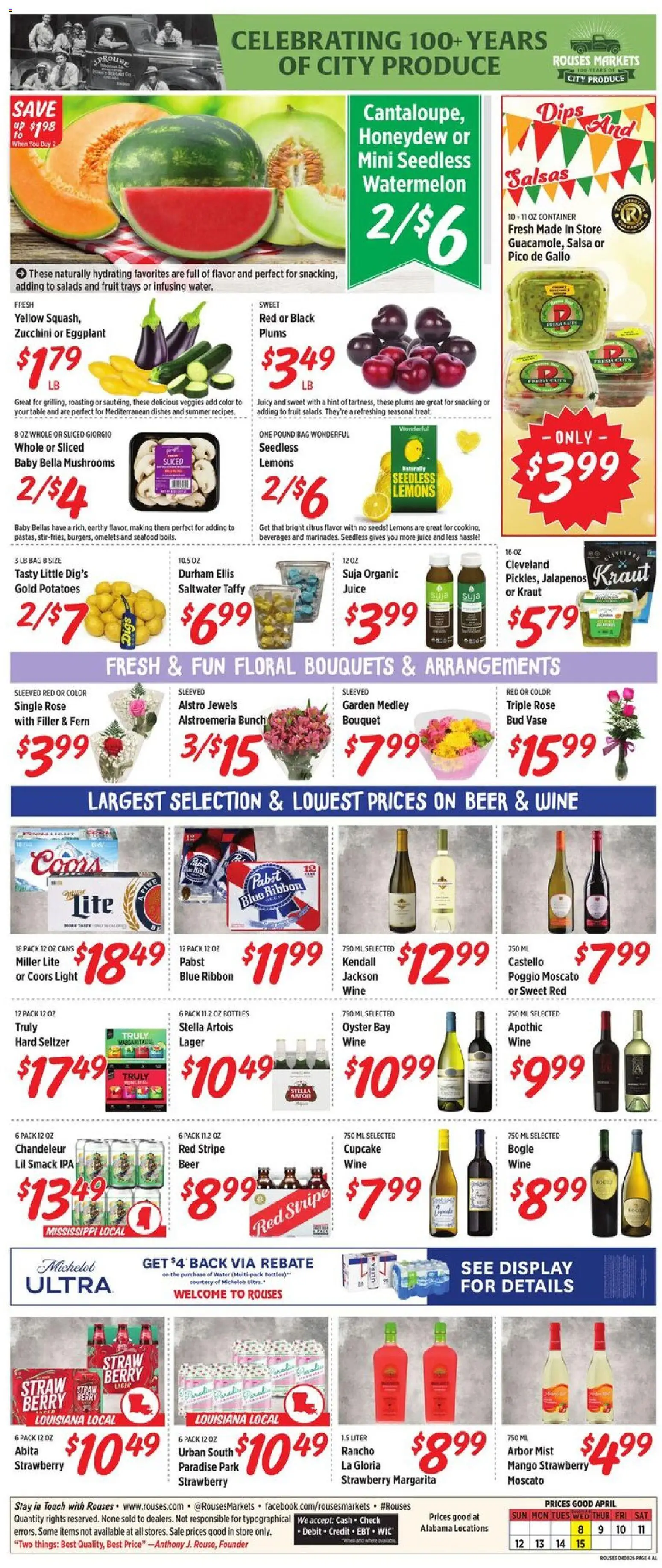 Rouses Weekly Ad - AL - valid from 08.04.2026 | Page: 6 | Products: Table, Wine, Eggplant, Cupcake