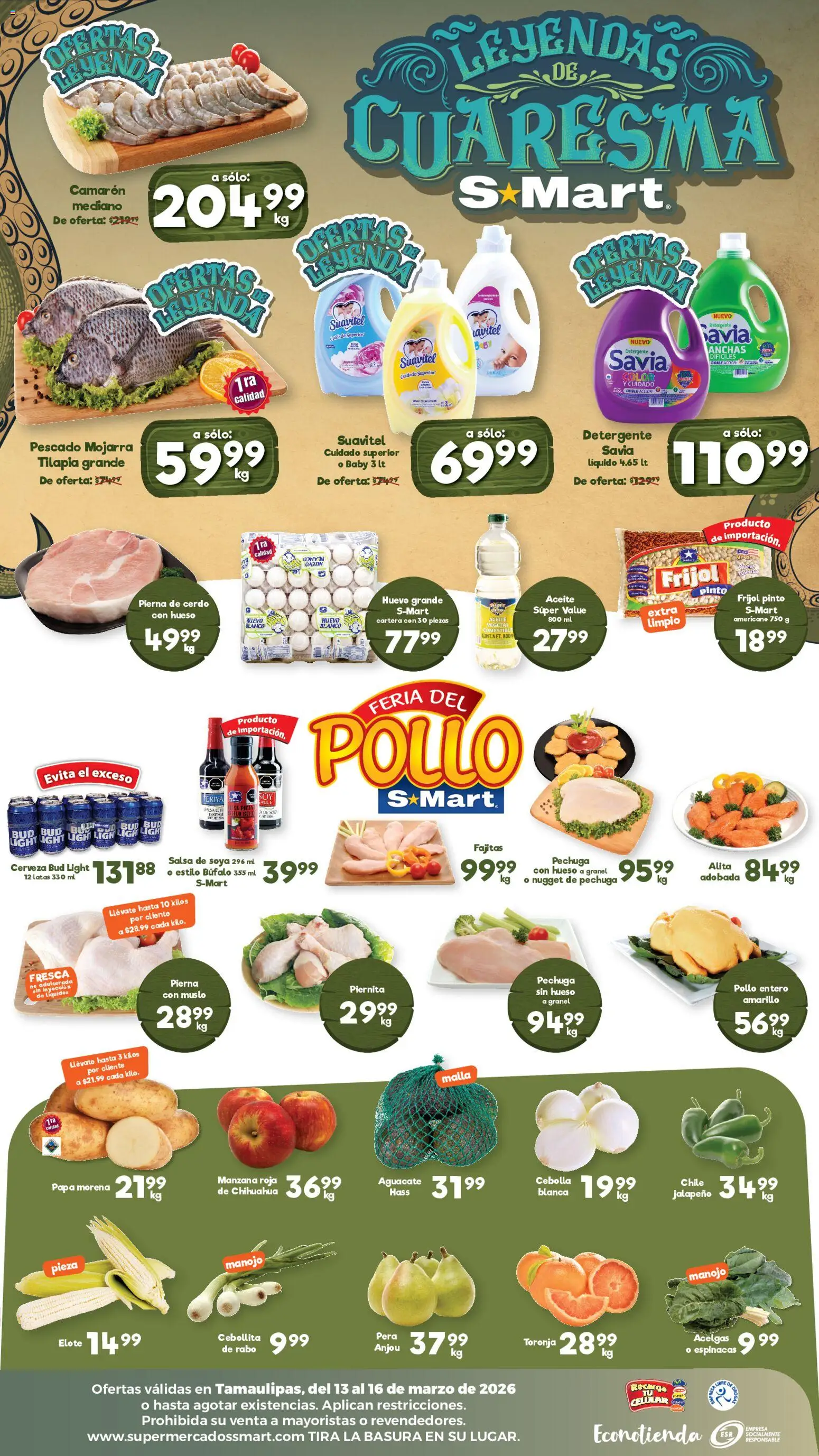 Nuevas ofertas de S-Mart válidas en toda la República Mexicana desde el 13.03.2026. ¡Encuentra las mejores ofertas en S-Mart folleto Reynosa! | Página: 2 | Productos: Pollo, Cebolla, Toronja, Cerveza
