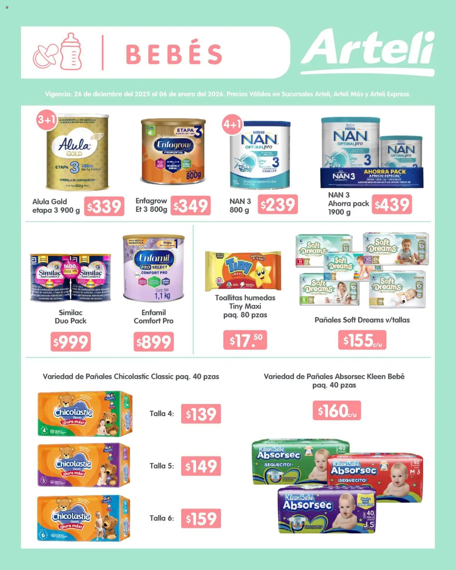 Nuevas ofertas de Arteli válidas en toda la República Mexicana desde el 26.12.2025. ¡Encuentra las mejores ofertas en Arteli folleto Quincenal! | Página: 12 | Productos: Toallitas húmedas, Pañales