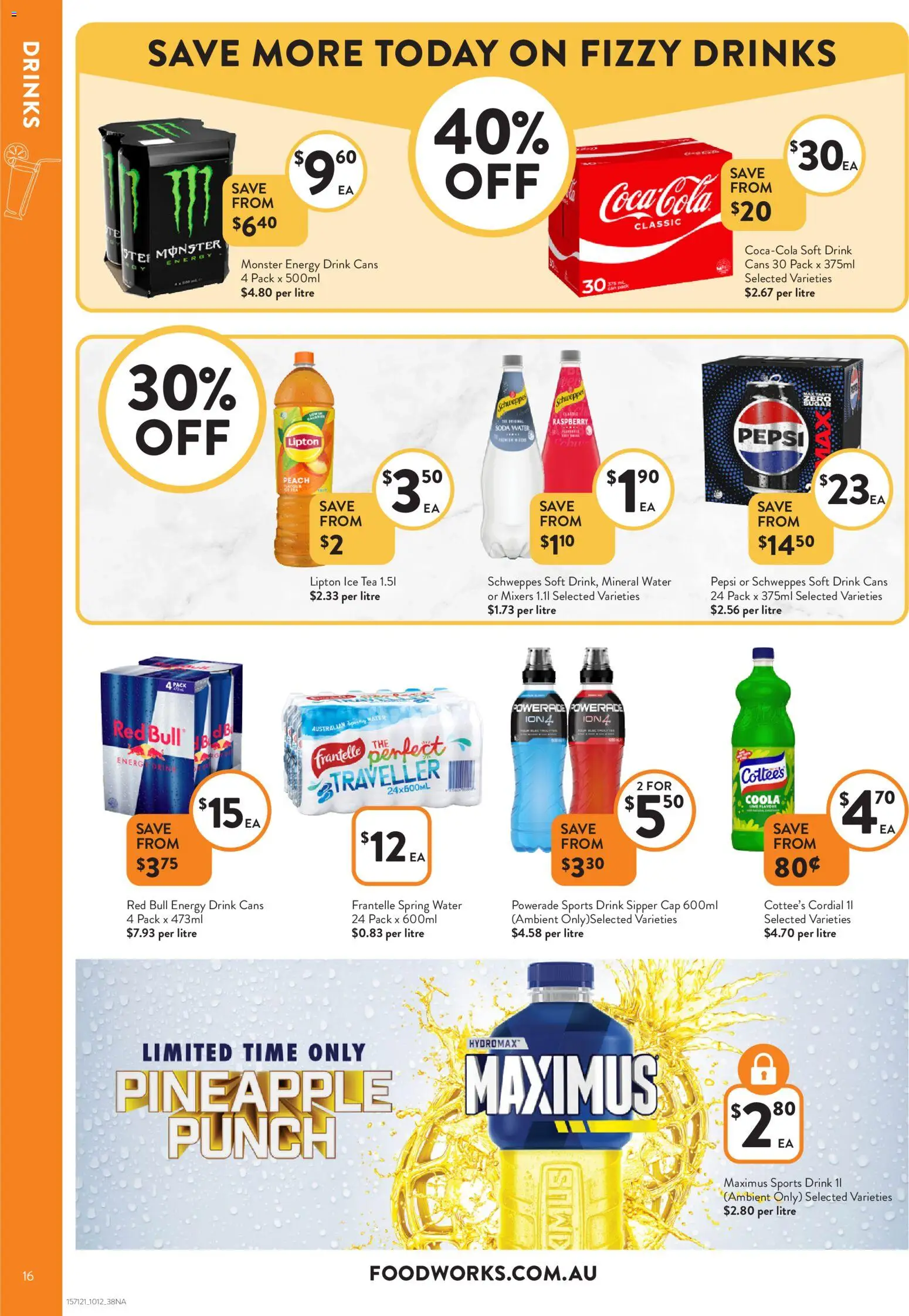 Foodworks catalogue - valid from 10.12.2025 | Page: 16 | Products: Tea, Pepsi, Water, Cap