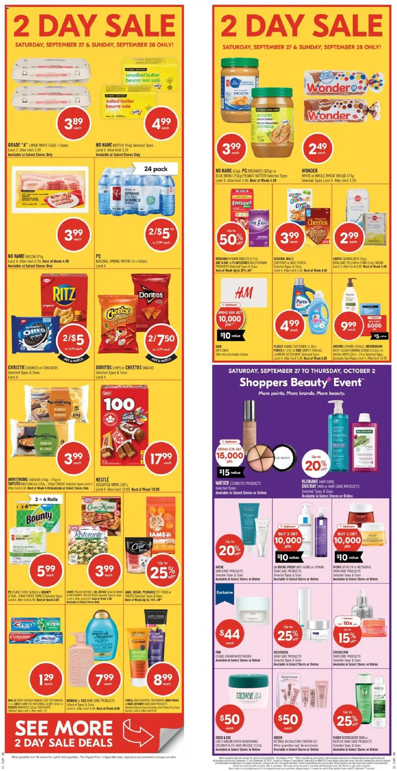 Shoppers flyer valid from 27.09.2025 | Page: 2 | Products: Cream, Shampoo, Cheese, Pizza