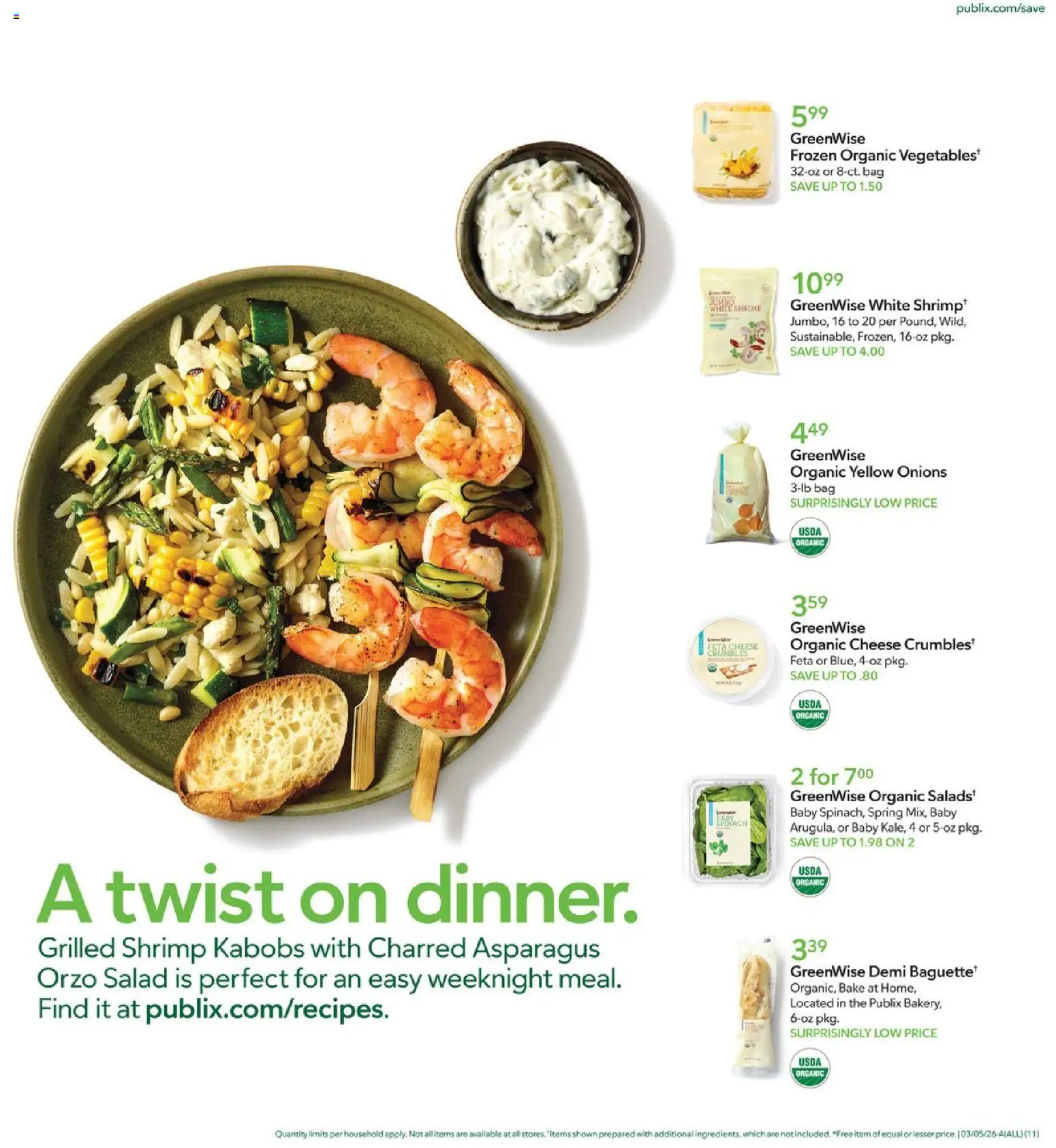 Publix Weekly Ad - valid from 04.03.2026 | Page: 11 | Products: Asparagus, Spinach, Cheese, Salad