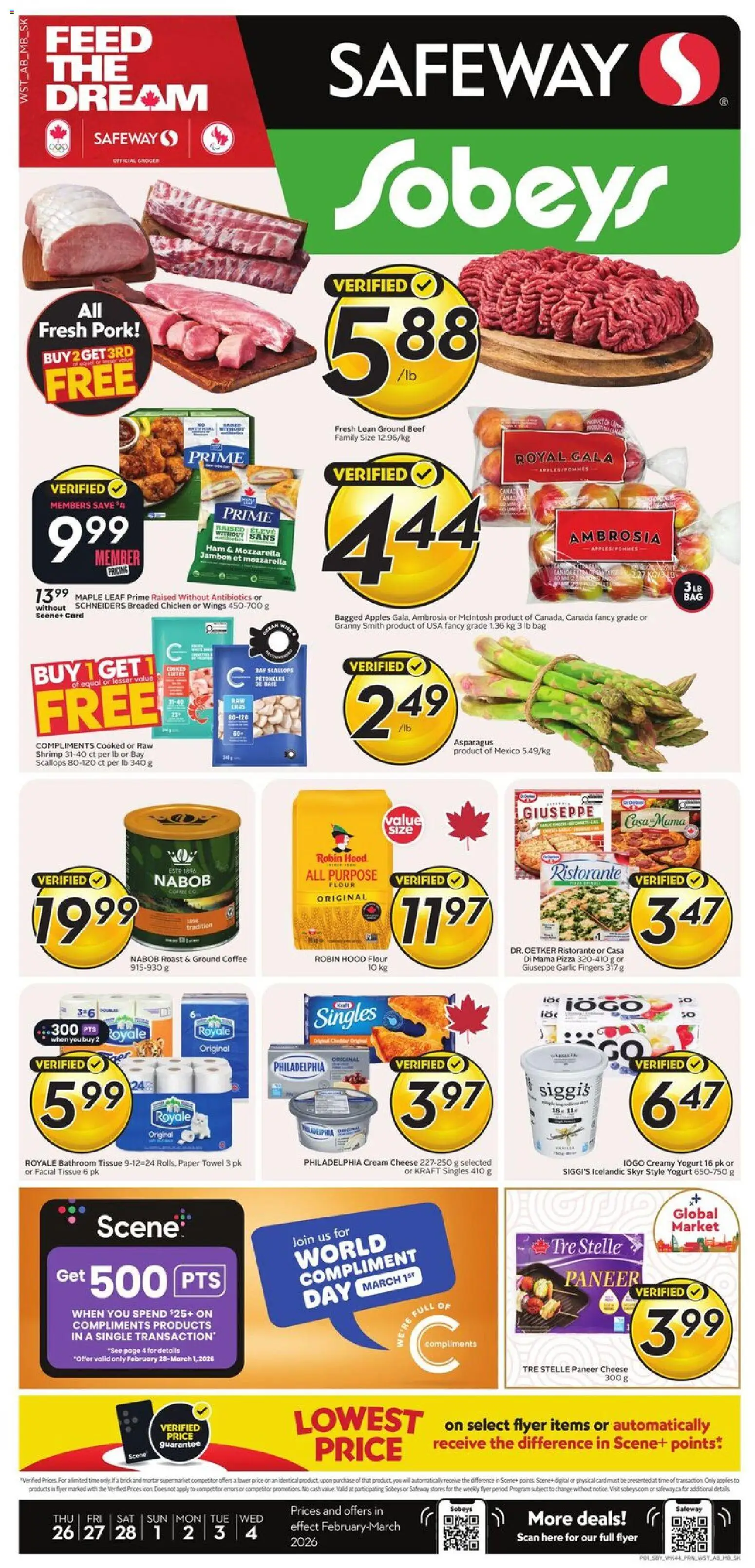 Sobeys flyer valid from 26.02.2026 | Page: 1 | Products: Cream, Cheese, Yogurt, Coffee