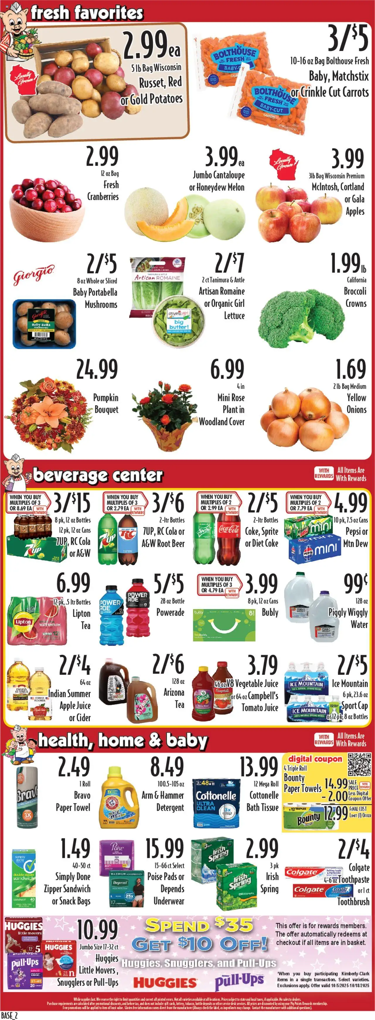Piggly Wiggly Weekly Ad - valid from 08.10.2025 | Page: 2 | Products: Apples, Detergent, Pads, Water