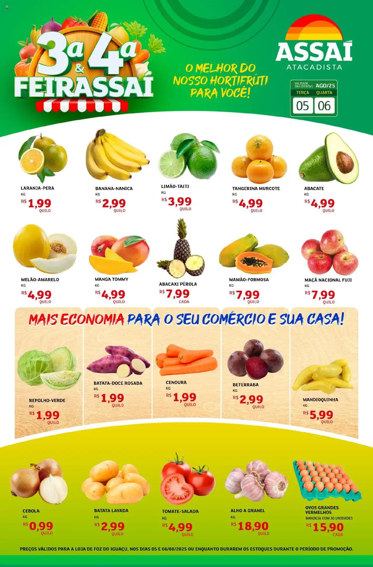 Assaí Atacadista Folheto - válido de 05.08.2025 | Página: 1 | Produtos: Alho, Mandioquinha, Abacaxi, Bandeja
