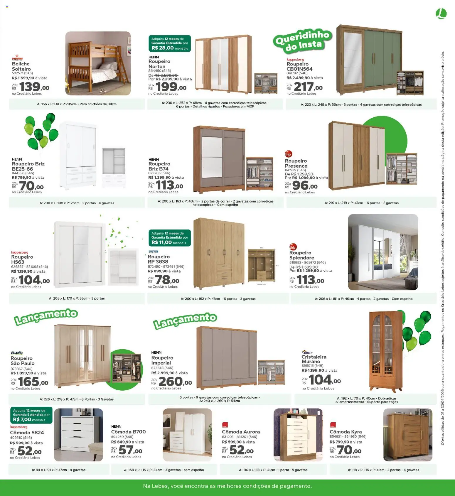 Lebes Folheto - válido de 01.04.2026 | Página: 7 | Produtos: Porta, Cristaleira, Cômoda, Espelho