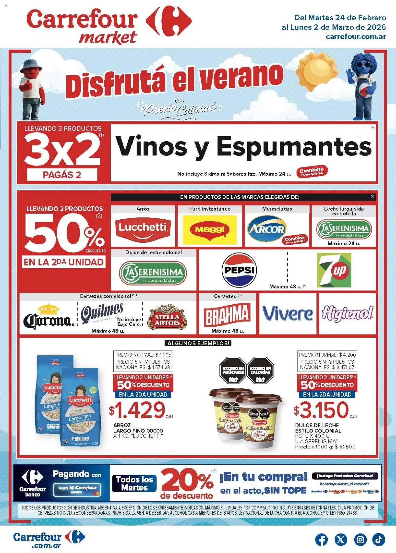 Carrefour Market - Disfrutá el verano │ válido desde el 24.02.2026 | Página: 1 | Productos: Botella, Banco, Leche, Arroz