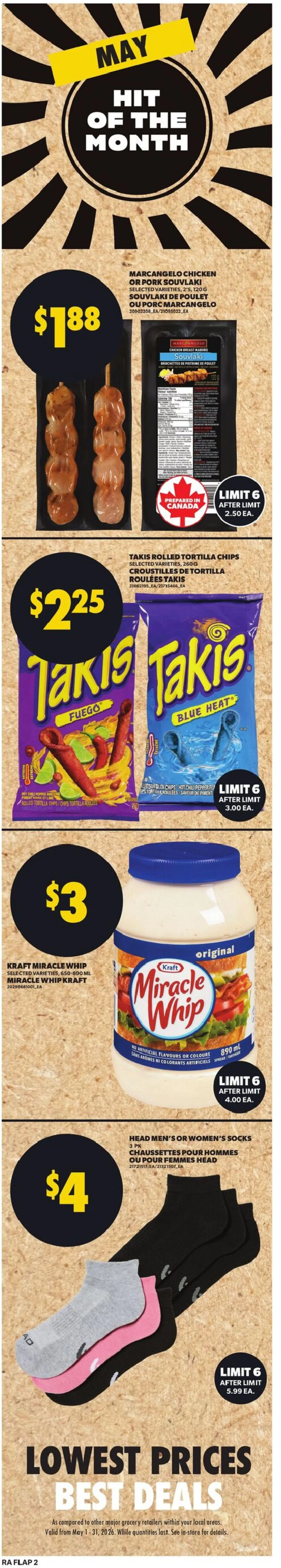 Atlantic Superstore flyer valid from 30.04.2026 | Page: 2 | Products: Chips, Socks, Chicken, Pork