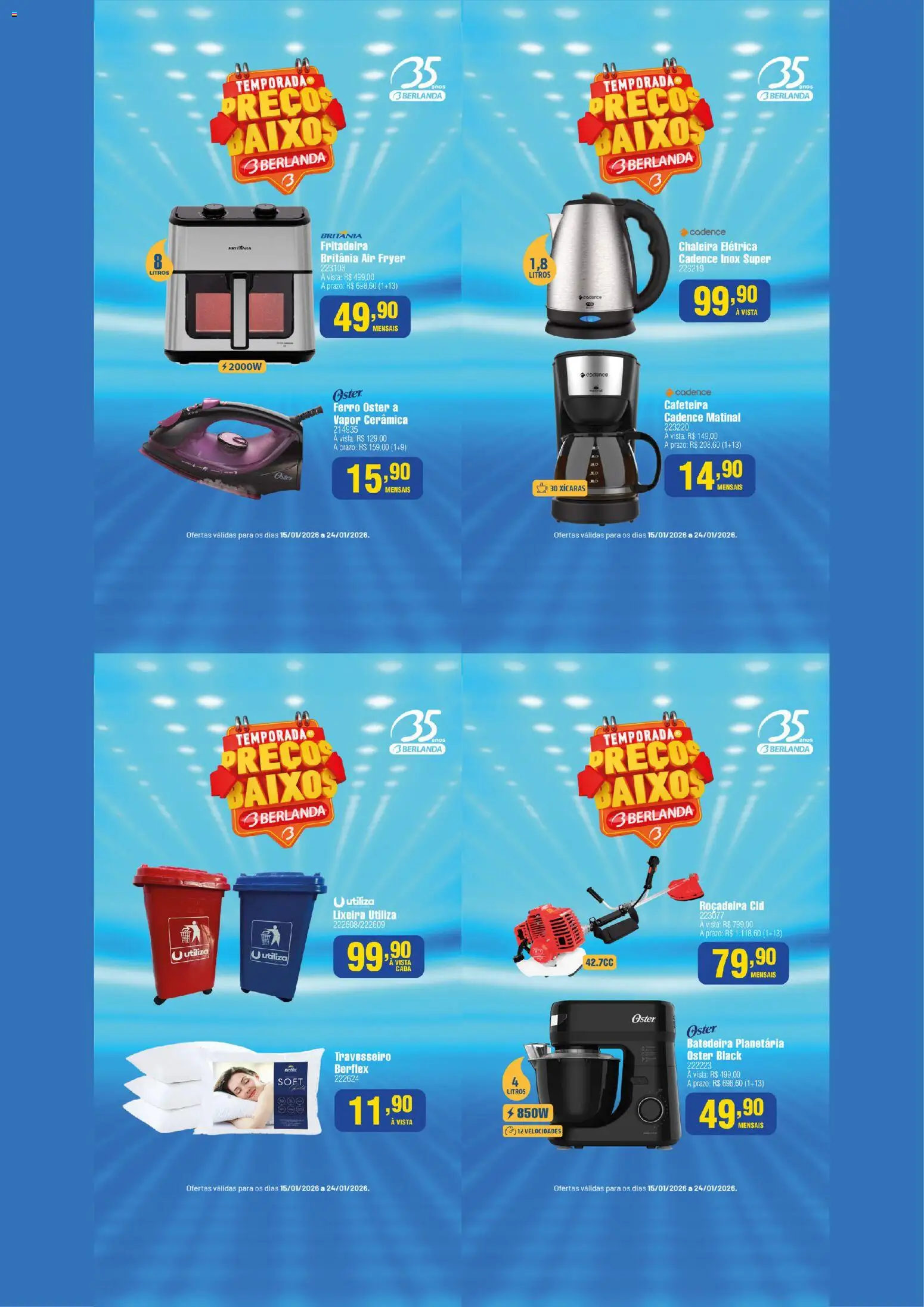 Berlanda Folheto - válido de 15.01.2026 | Página: 9 | Produtos: Chaleira, Batedeira, Travesseiro, Cafeteira