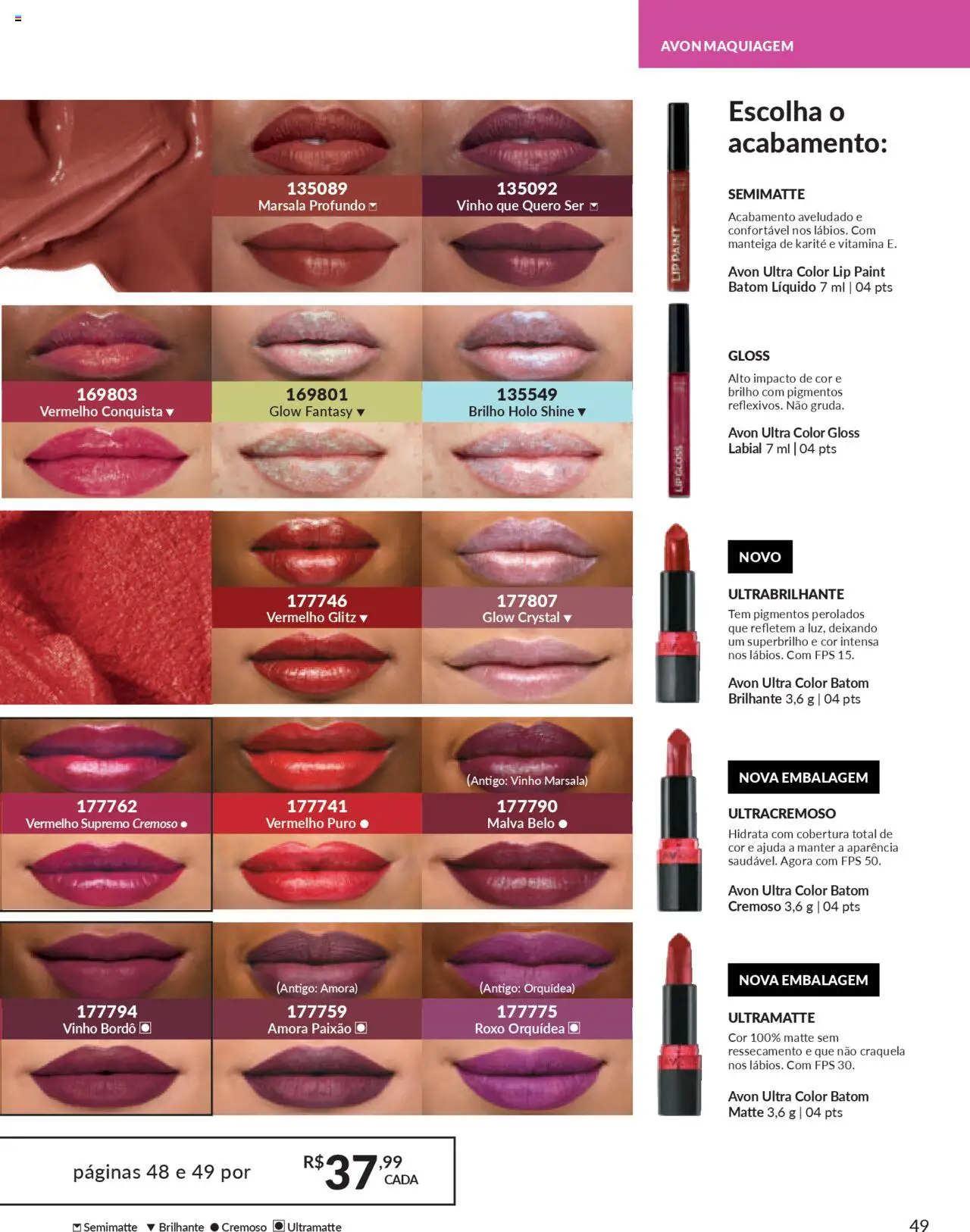 Avon Folheto - válido de 13.08.2025 | Página: 49 | Produtos: Maquiagem, Batom, Gloss labial, Manteiga
