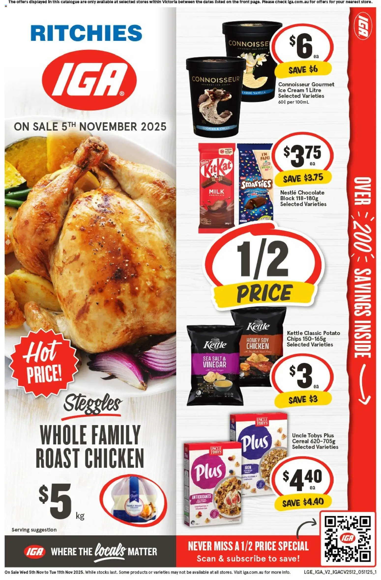 IGA catalogue - valid from 05.11.2025 | Page: 1 | Products: Chicken, Cereal, Chips, Vinegar