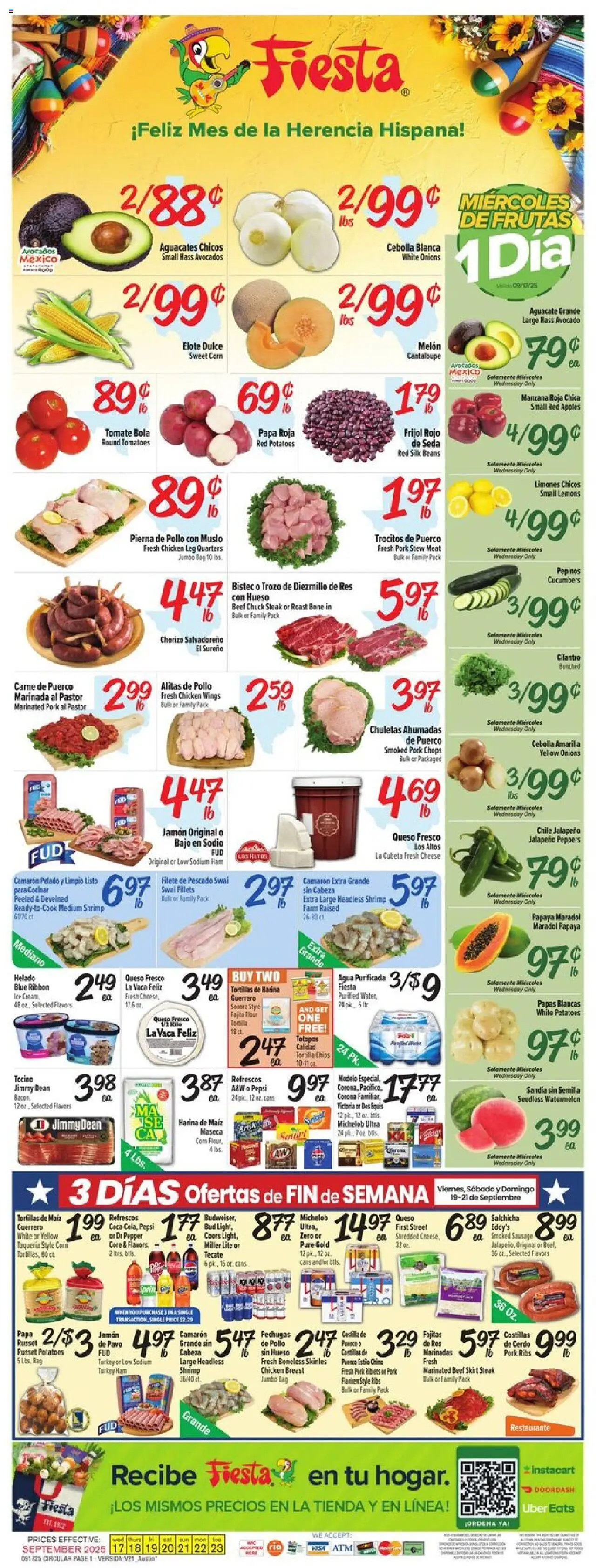 Fiesta Mart Weekly Ad - valid from 17.09.2025 | Page: 1 | Products: Cheese, Ham, Sausage, Melon