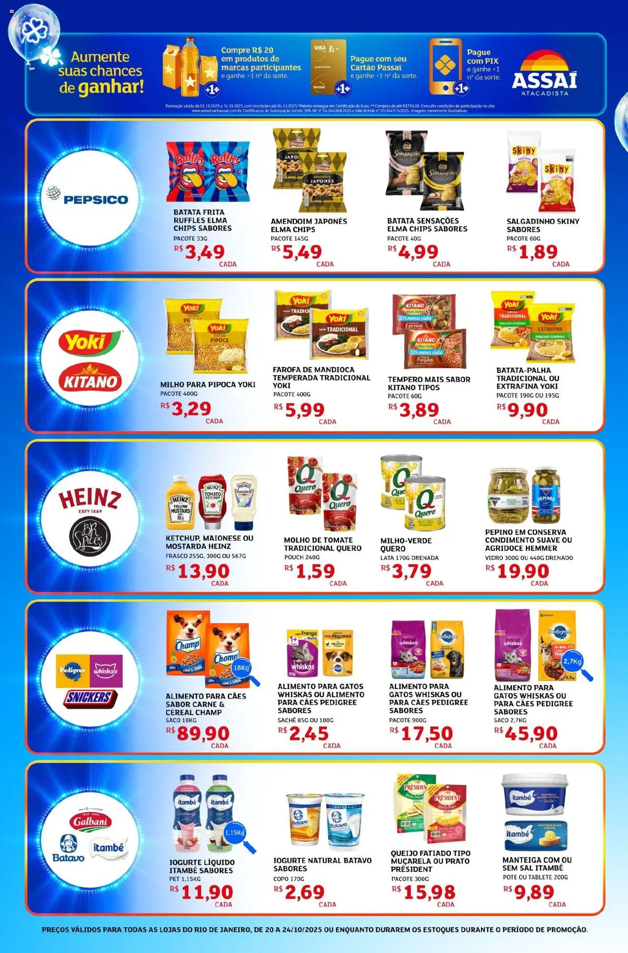 Assaí Atacadista Folheto - válido de 20.10.2025 | Página: 4 | Produtos: Amendoim, Mandioca, Elma Chips, Queijo