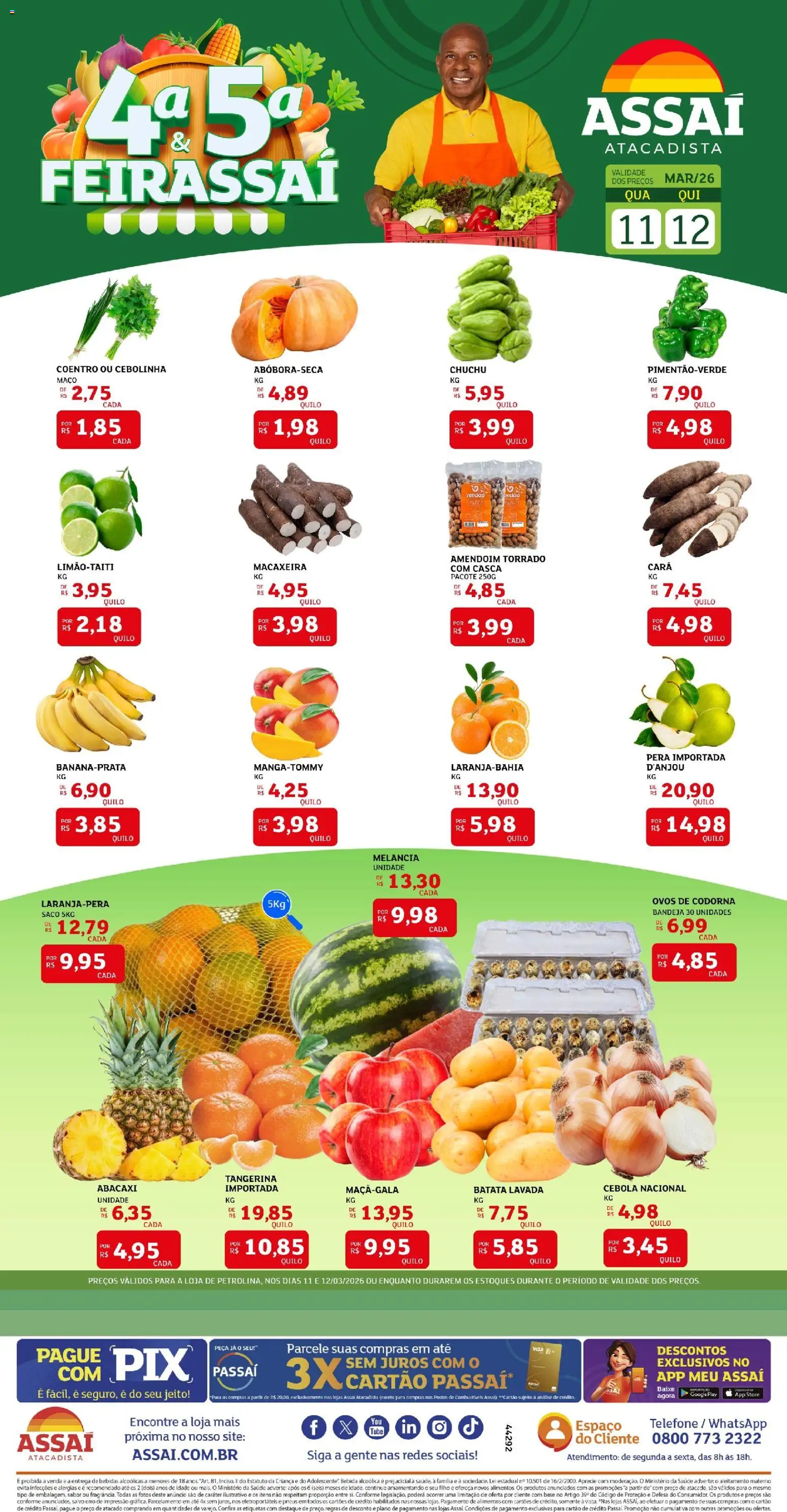 Assaí Atacadista Folheto - válido de 11.03.2026 | Página: 1 | Produtos: Macaxeira, Cará, Base, Ovos de codorna