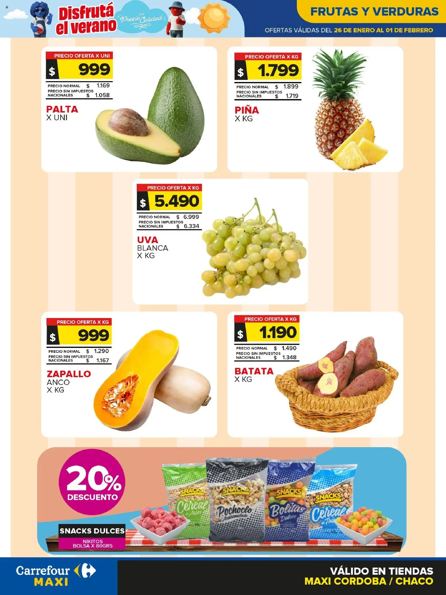 Carrefour - Frutas y Verduras  │ válido desde el 26.01.2026 | Página: 1 | Productos: Bolsa, Batata, Palta, Piña