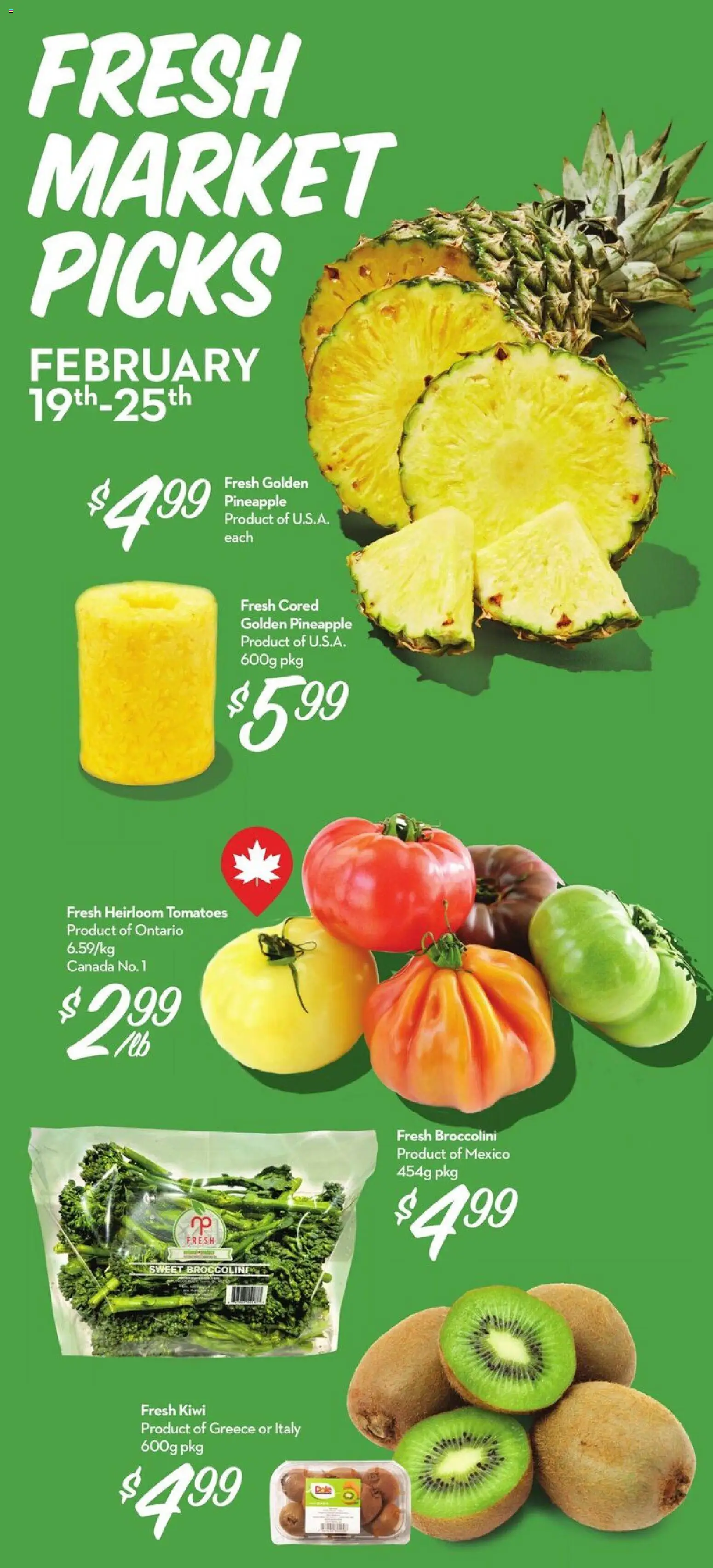 Longo's flyer valid from 19.02.2026 | Page: 2 | Products: Pineapple, Kiwi, Tomatoes