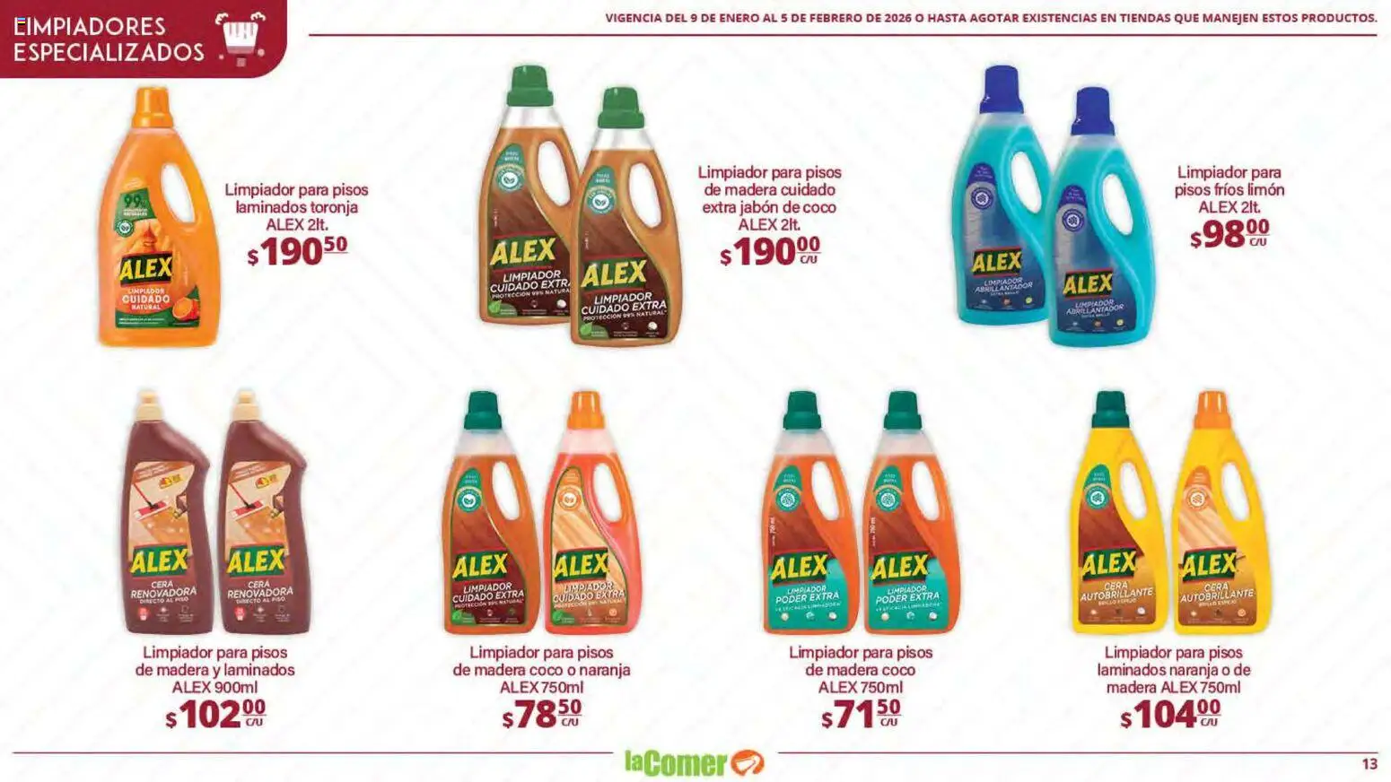 Nuevas ofertas de La Comer válidas en toda la República Mexicana desde el 09.01.2026. ¡Encuentra las mejores ofertas en La Comer folleto Limpia Desinfecta Organiza Ahorra! | Página: 13 | Productos: Limón, Cera, Limpiador, Jabón