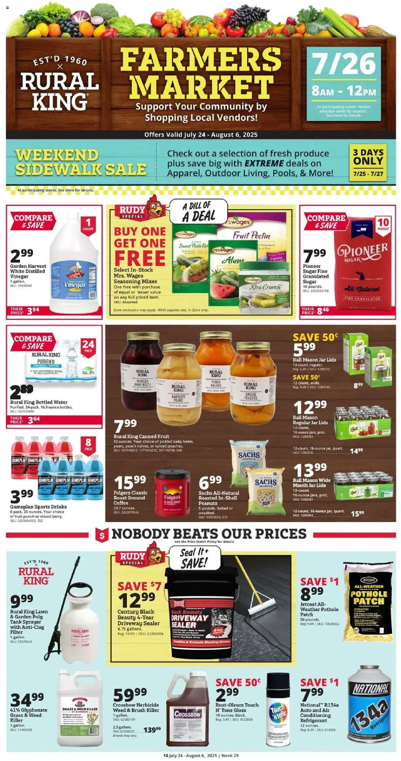Rural King Weekly Ad - valid from 24.07.2025 | Page: 1 | Products: Brush, Coffee, Sugar, Dill