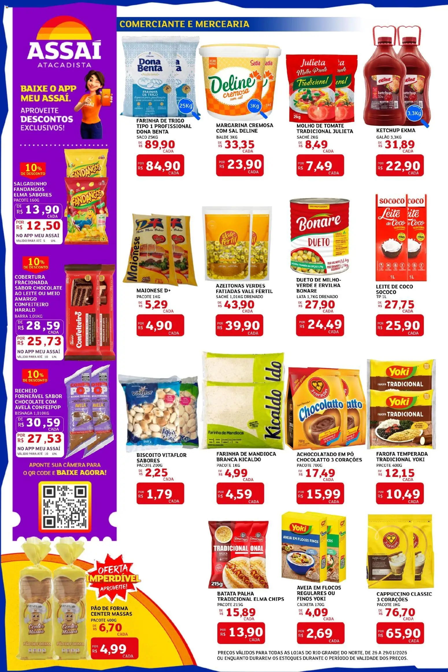 Assaí Atacadista Folheto - válido de 26.01.2026 | Página: 2 | Produtos: Mandioca, Farinha de trigo, Batata palha, Avelã