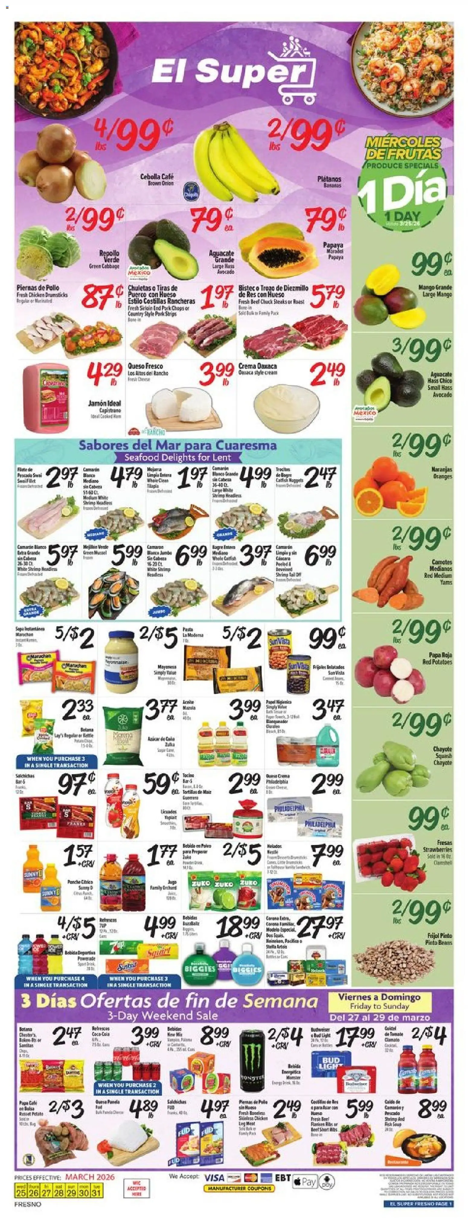 El Super Weekly Ad - CA - valid from 25.03.2026 | Page: 1 | Products: Pork, Beef, Avocado, Mango