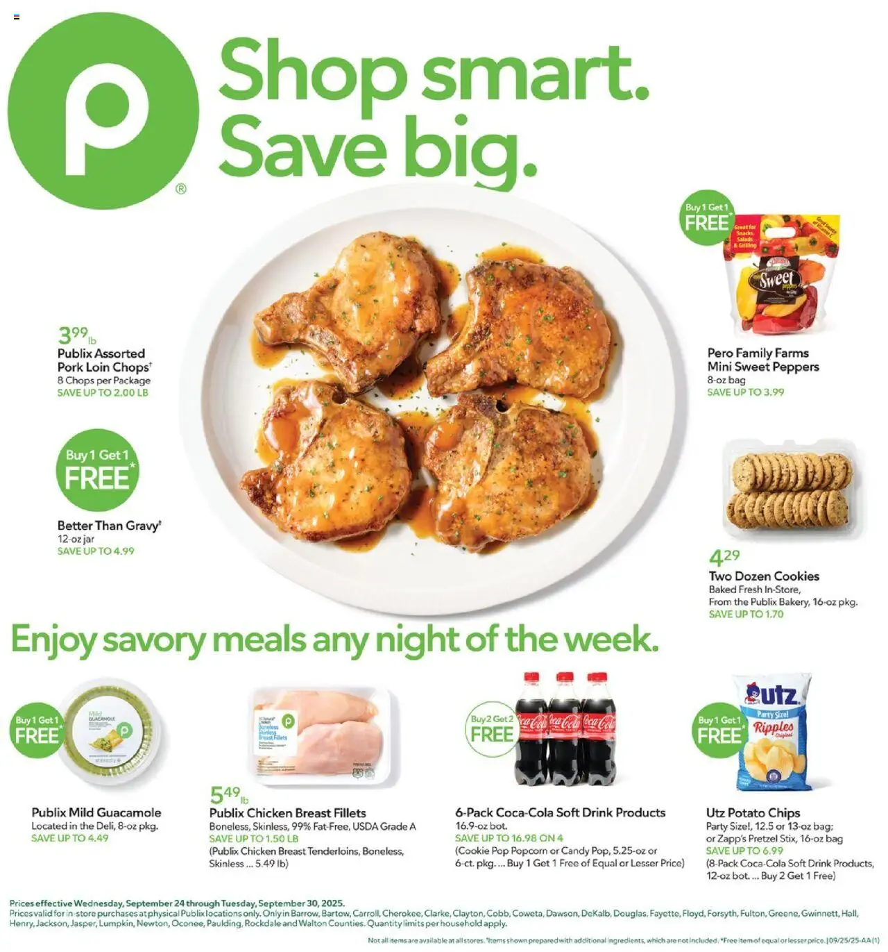 Publix Weekly Ad - valid from 24.09.2025 | Page: 1 | Products: Peppers, Pork, Chips, Bag