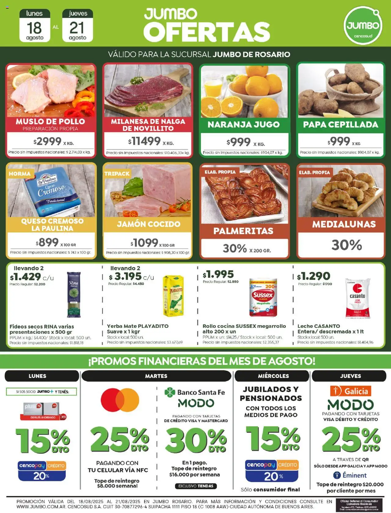Jumbo - Oferta | Rosario │ válido desde el 18.08.2025 | Página: 1 | Productos: Pollo, Milanesa, Jamón cocido, Yerba