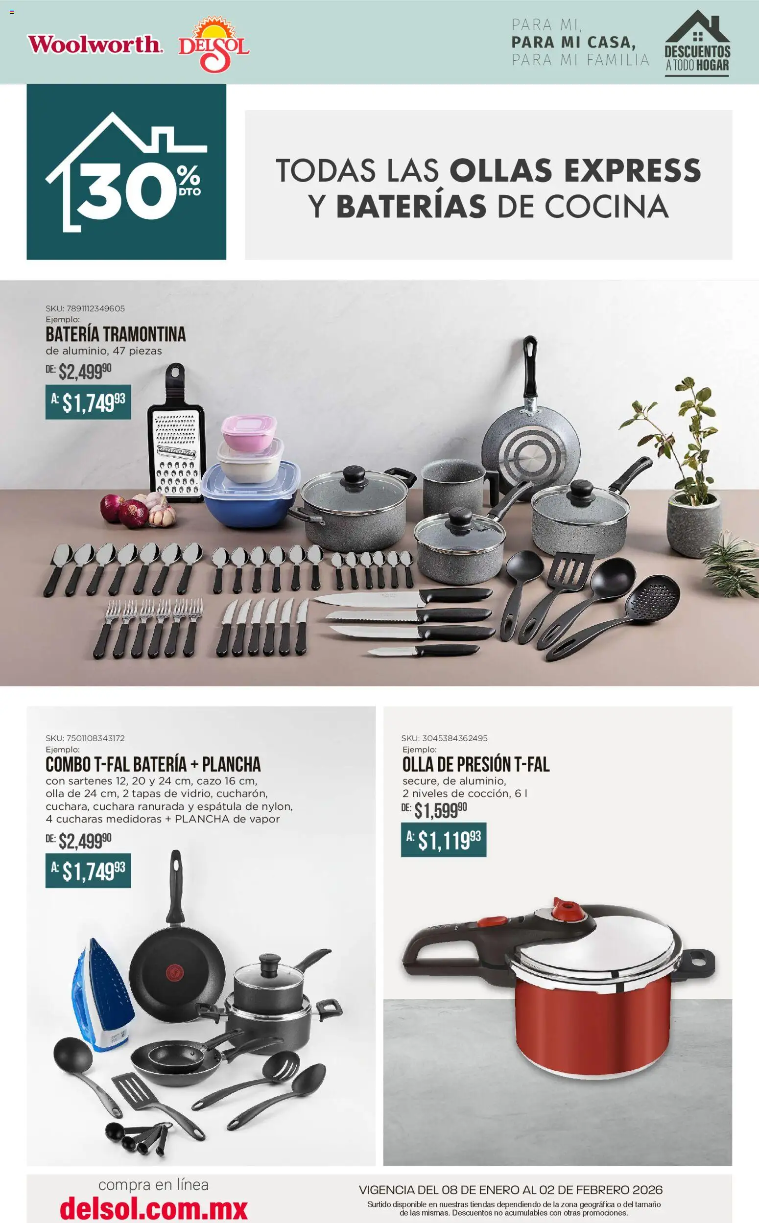 Nuevas ofertas de Del Sol y Woolworth válidas en toda la República Mexicana desde el 08.01.2026. ¡Encuentra las mejores ofertas en Del Sol y Woolworth catálogo Para mí, para mi casa, para mi familia! | Página: 12 | Productos: Cocina, Plancha, Batería, Olla