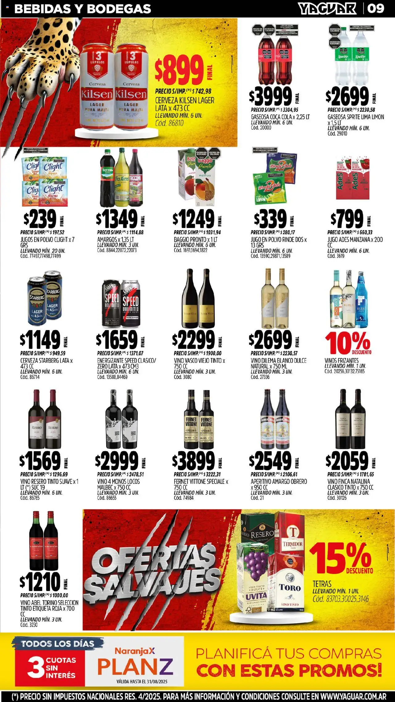 Yaguar - General Roca │ válido desde el 11.08.2025 | Página: 9 | Productos: Gaseosa, Lima, Jugo, Vino