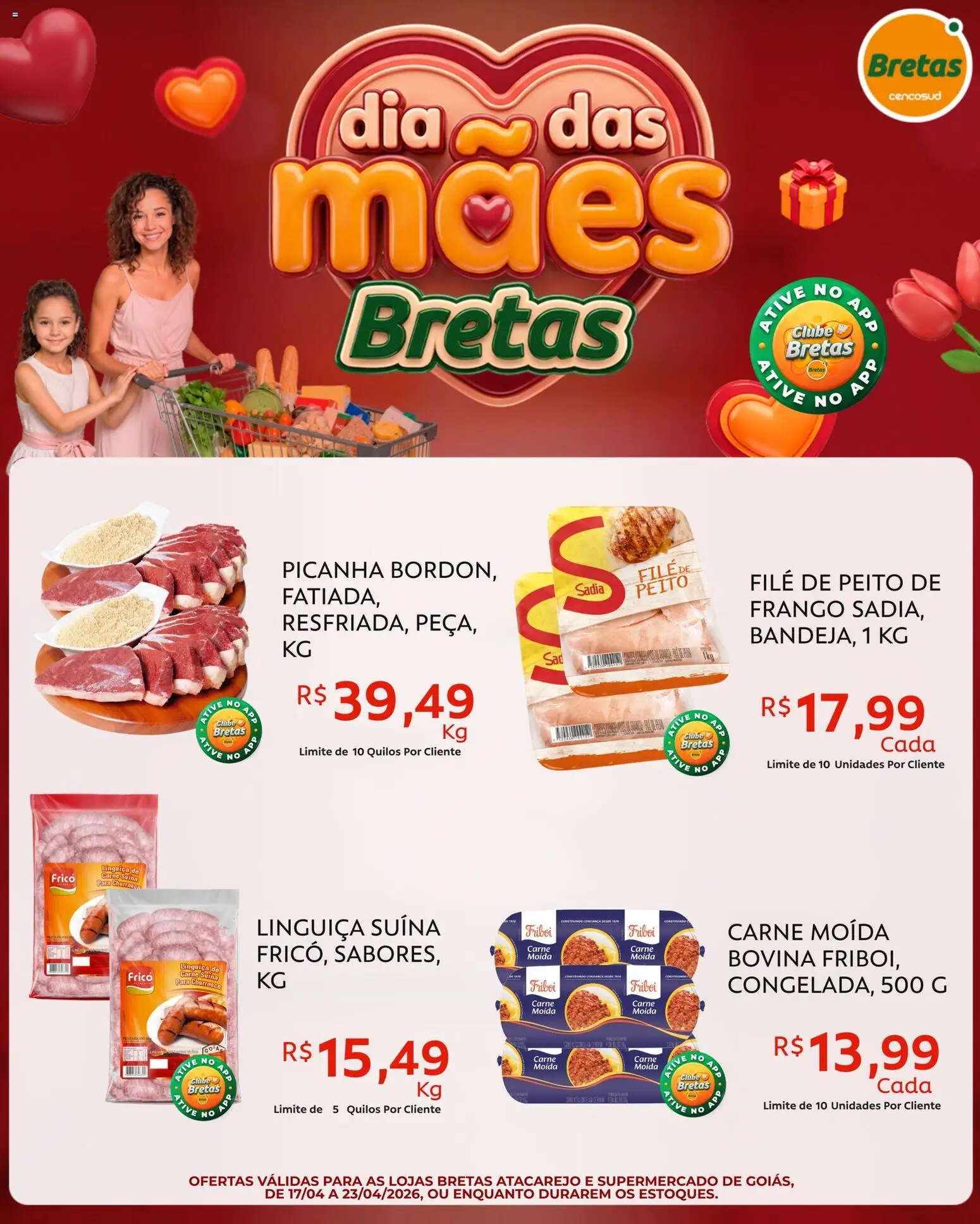 Bretas Folheto - válido de 17.04.2026 | Página: 1 | Produtos: Linguiça, Picanha, Carne, Carne moída