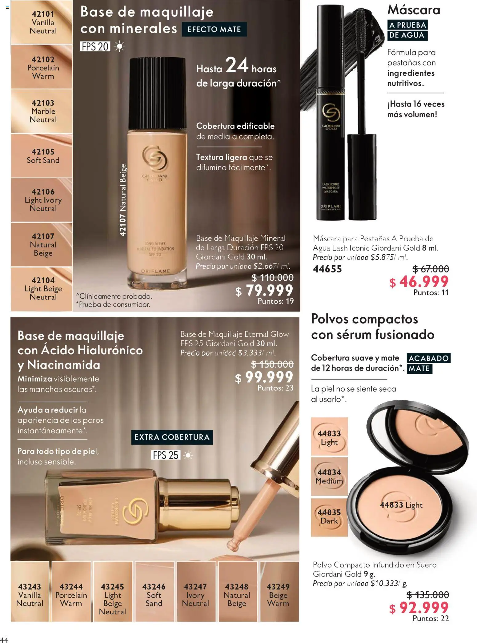Oriflame revista - valida desde el 14.02.2026 | Página: 44 | Productos: Agua, Polvo compacto, Base de maquillaje, Máscara