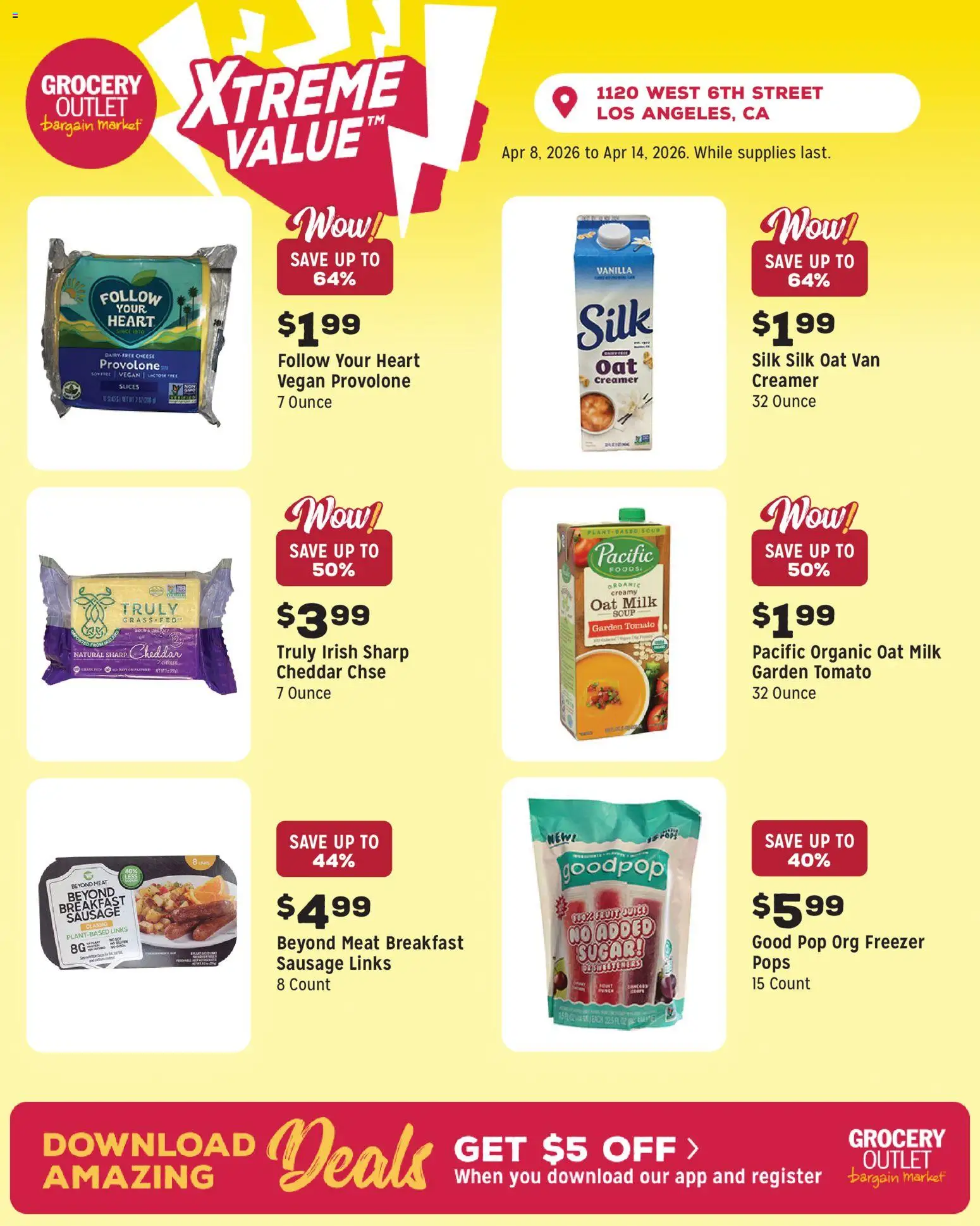 Grocery Outlet Weekly Ad - CA - valid from 08.04.2026 | Page: 5 | Products: Milk, Juice, Sugar, Freezer